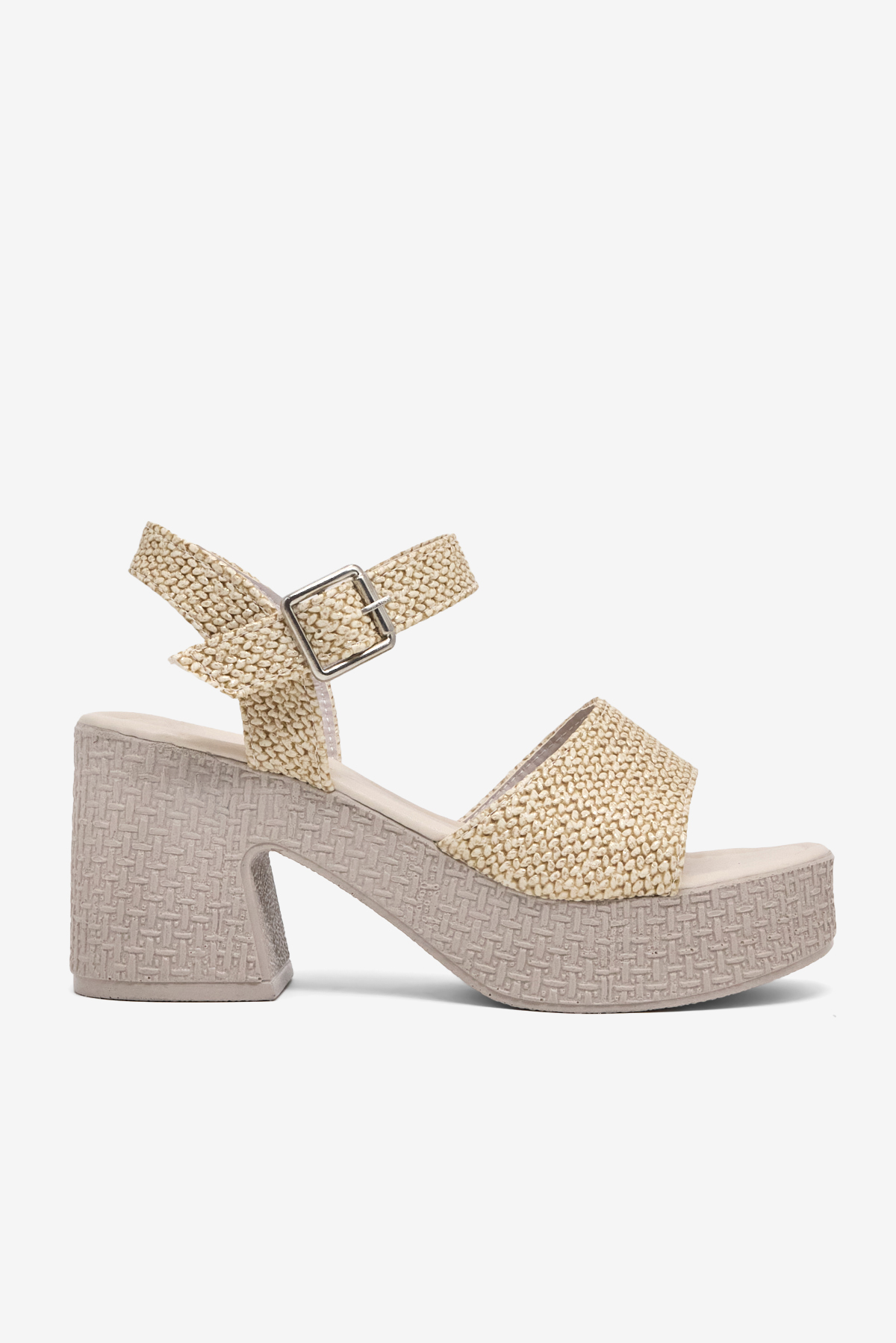Kadın Bej Rahat Kalıp Örme Şeritli Tokalı Ayakkabı