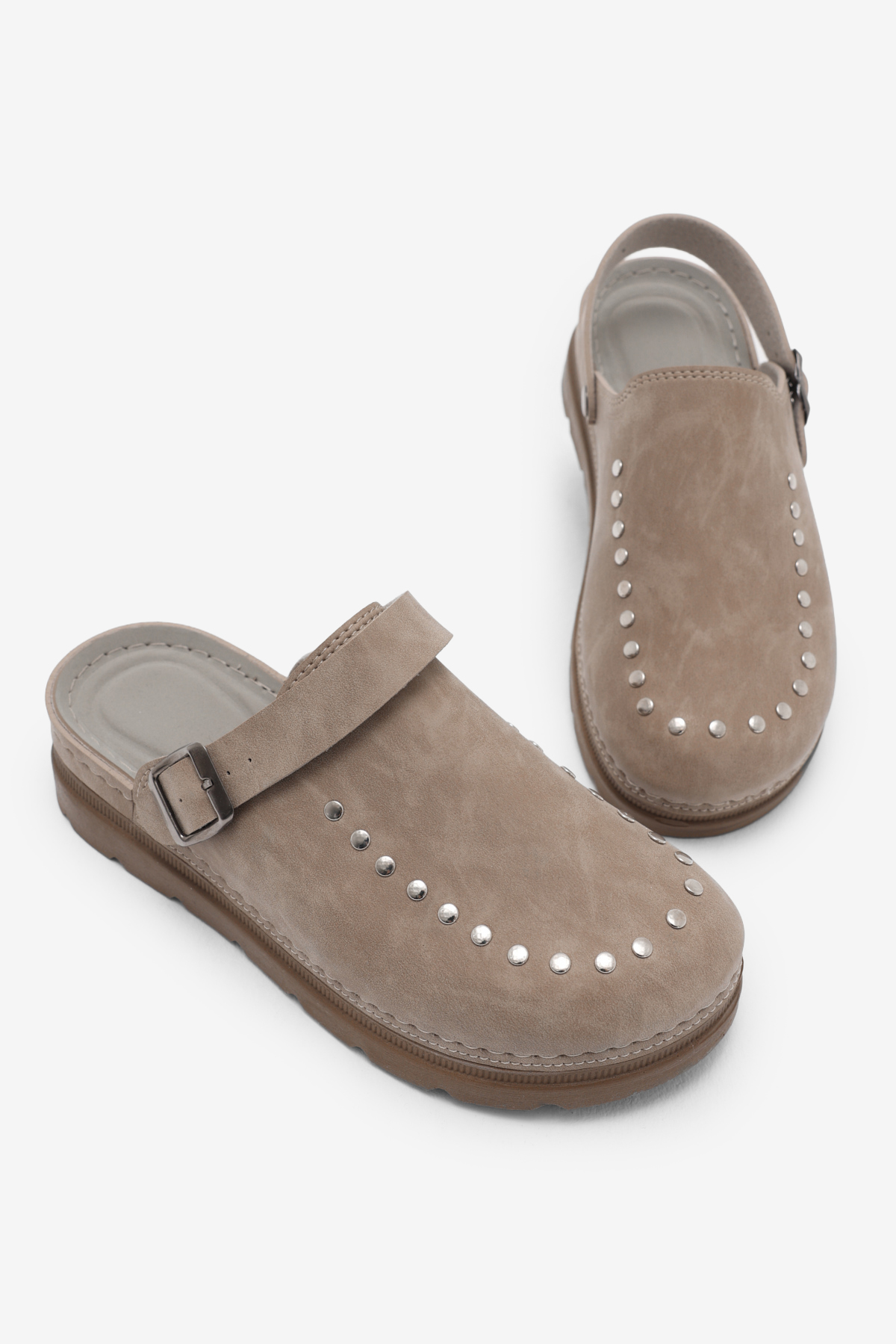 Kadın Bej Rahat Kalıp Taşlı Tokalı Sandalet