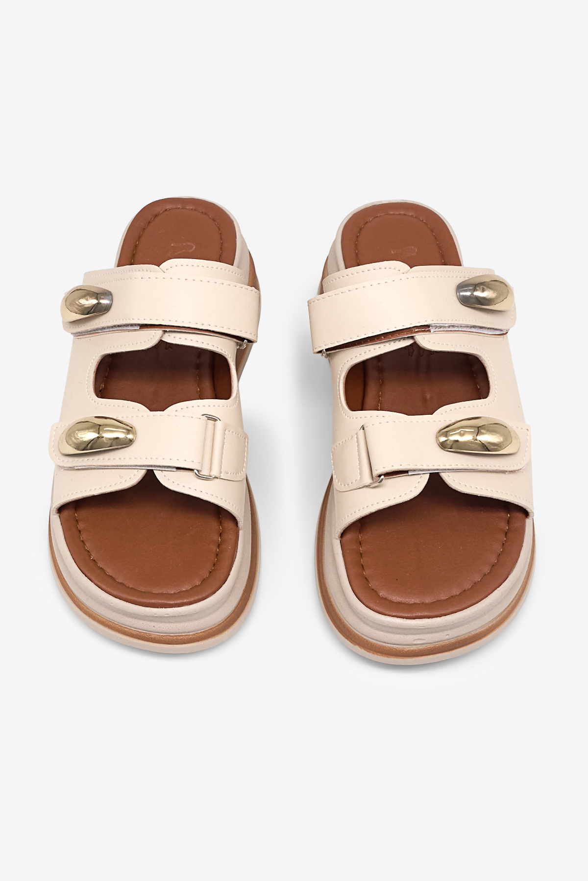 Kadın Bej Rahat Kalıp Yüksek Taban Cırtlı Terlik