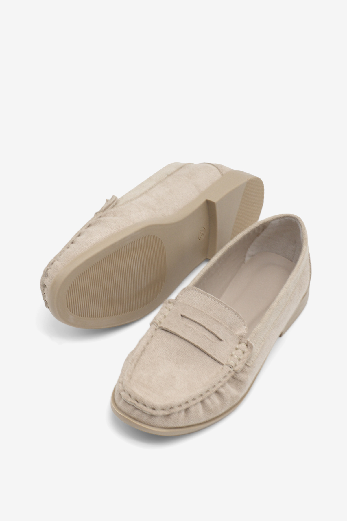 Kadın Bej Süet Termo Kaymaz Taban Loafer Oxford Kadın Ayakkabı