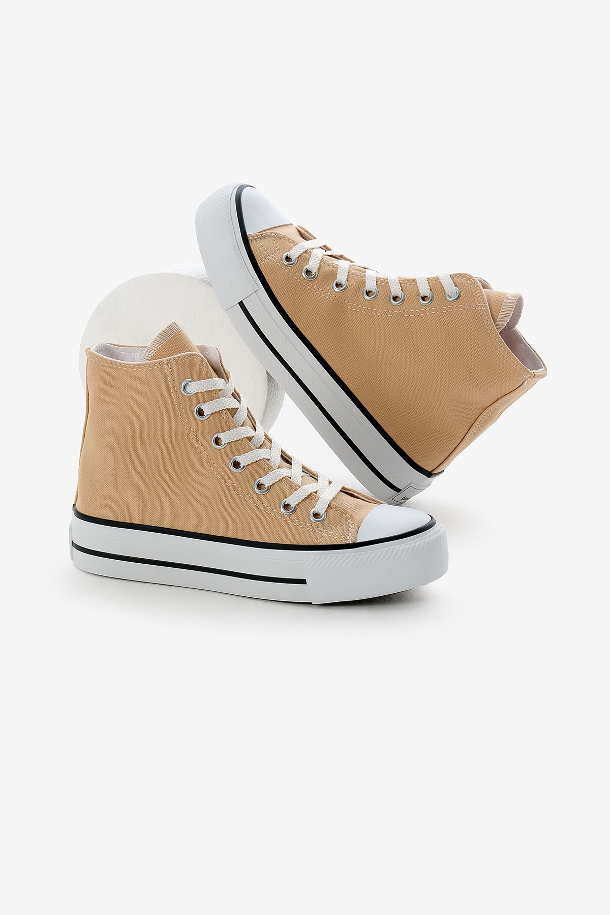 Kadın Bej Termo Kalın Taban Bağcıklı Uzun Keten Spor Ayakkabı