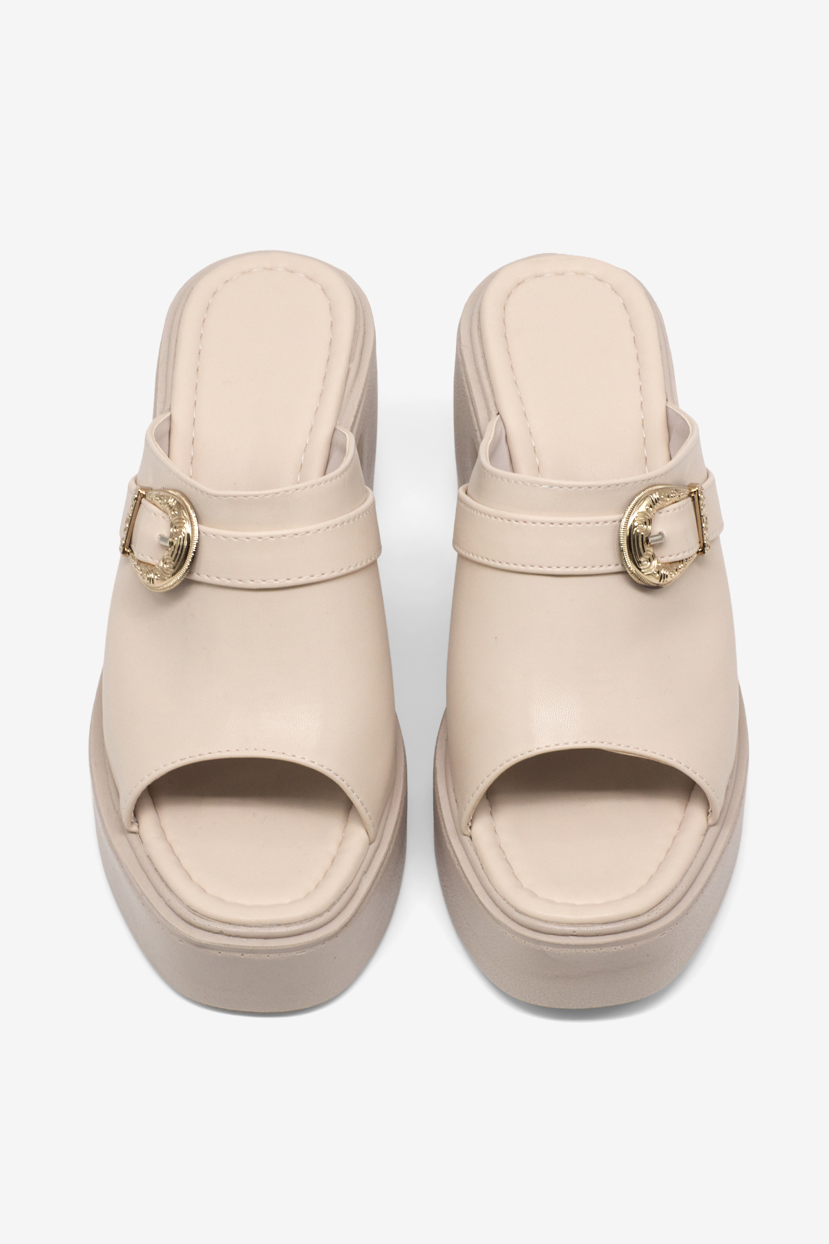 Kadın Bej Yüksek Tabanlı Rahat Tokalı Terlik