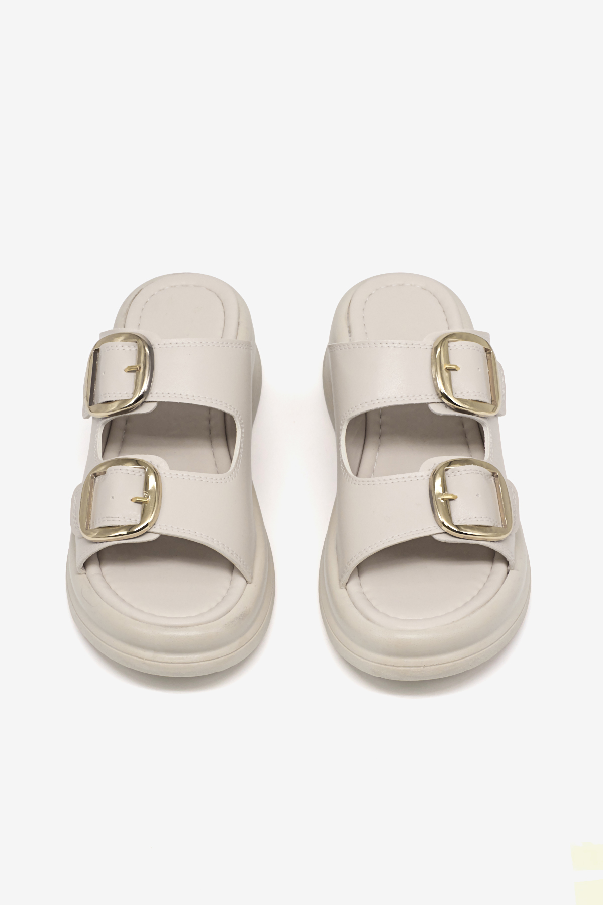 Kadın Bej Yüksek Tabanlı Rahat Çift Tokalı Terlik