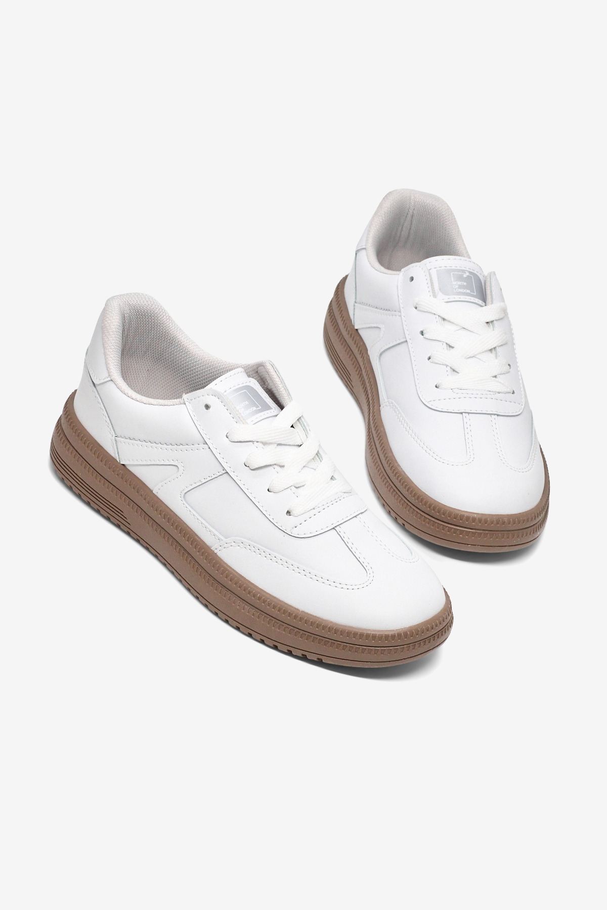 Kadın Beyaz Beyaz Rahat Kalıp Kauçuk Taban Bağcıklı Sneaker