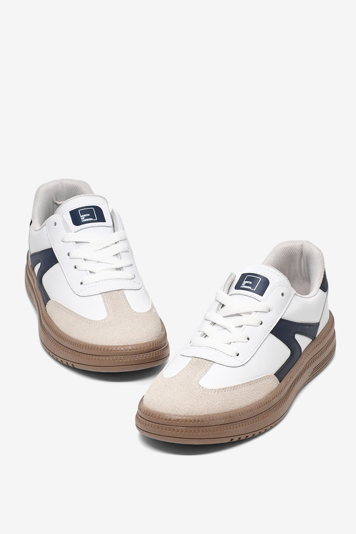 Kadın Beyaz Lacivert Rahat Kalıp Kauçuk Taban Bağcıklı Sneaker