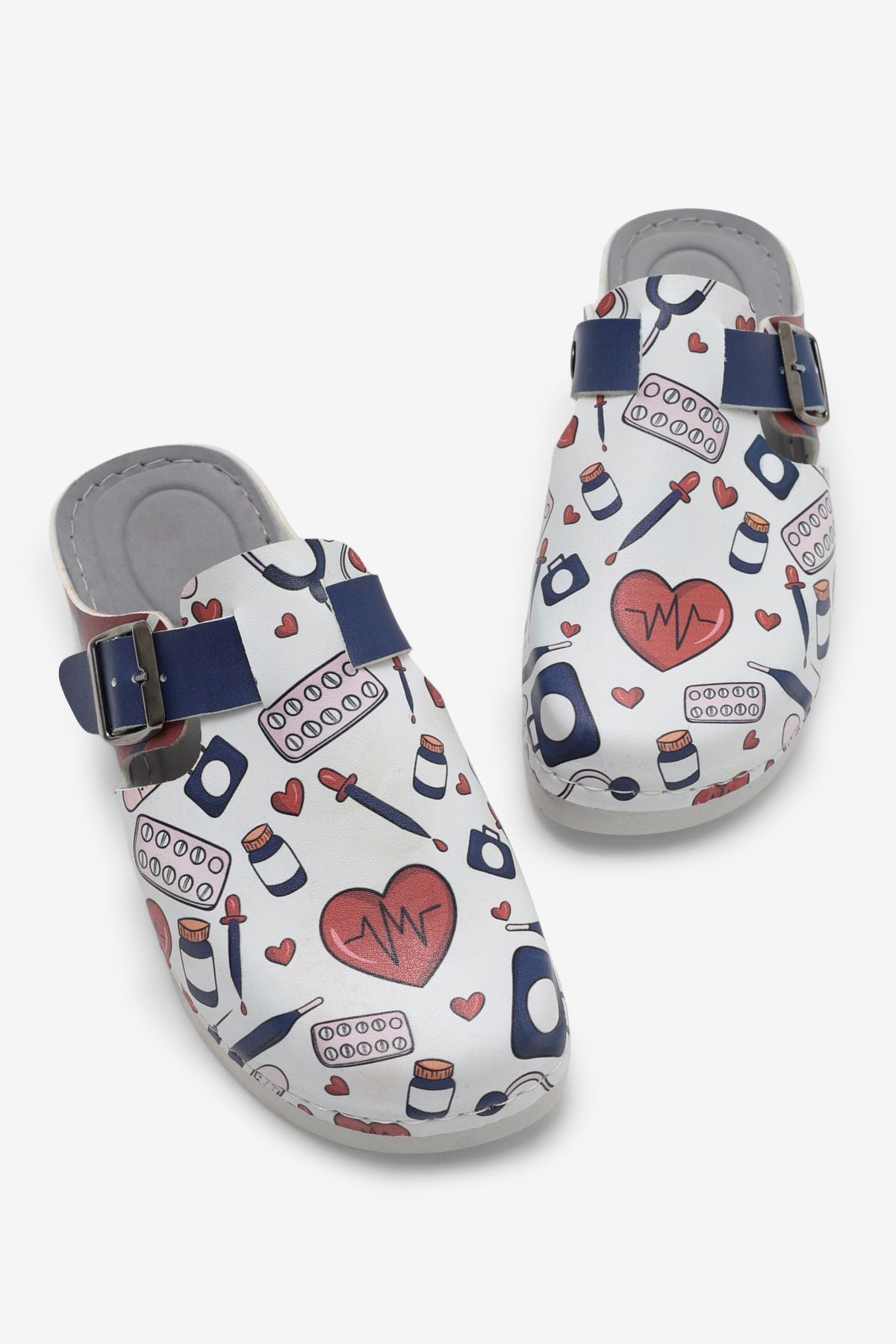 Kadın Beyaz Rahat Kalıp Baskılı Tokalı Terlik