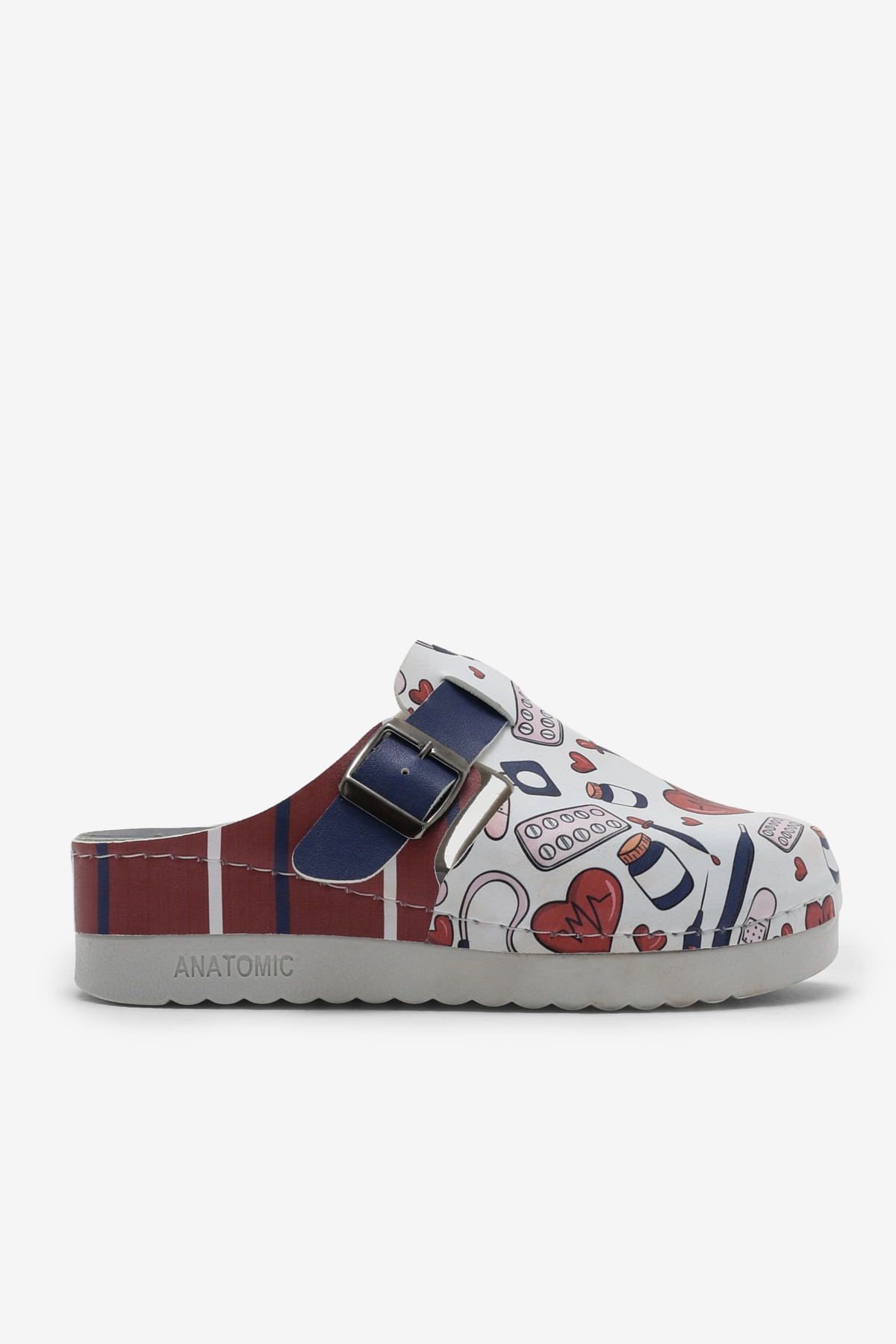 Kadın Beyaz Rahat Kalıp Baskılı Tokalı Terlik