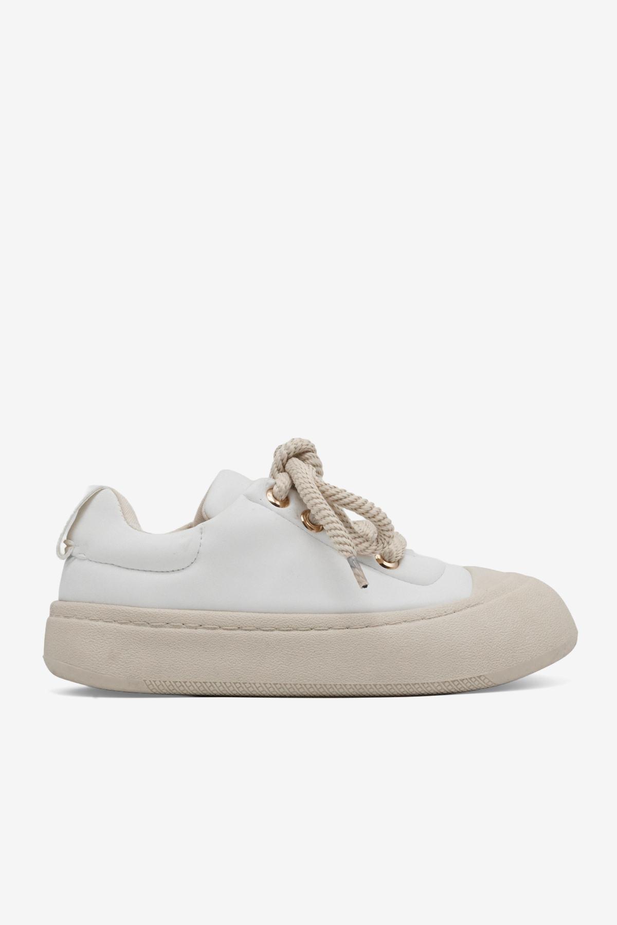 Kadın Beyaz Rahat Kalıp Kauçuk Taban Bağcıklı Sneaker