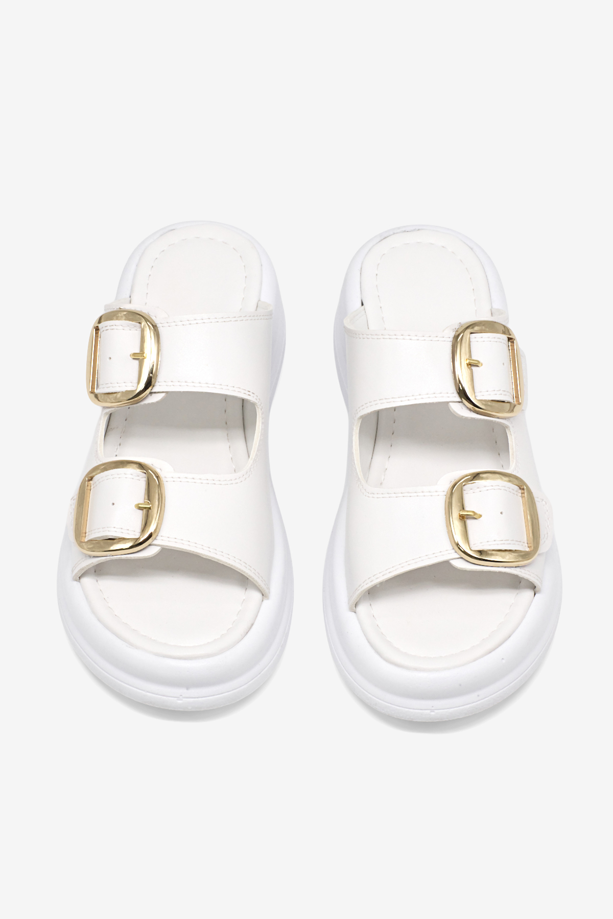 Kadın Beyaz Yüksek Tabanlı Rahat Çift Tokalı Terlik