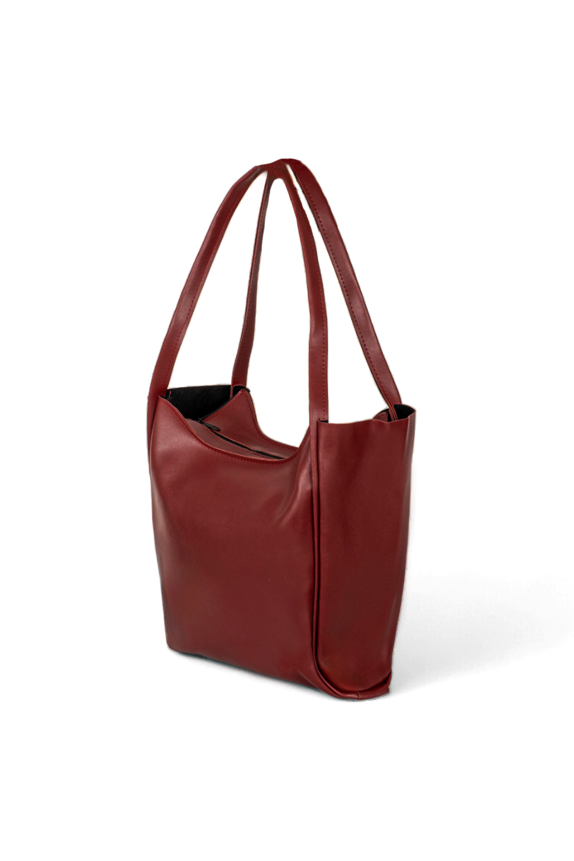 Kadın Bordo Çift Saplı Suni Deri Omuz Çantası