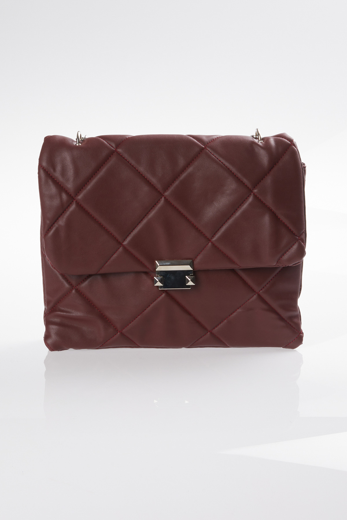 Kadın Bordo Zincir Kilit ve Nakış Detaylı Çapraz Çanta