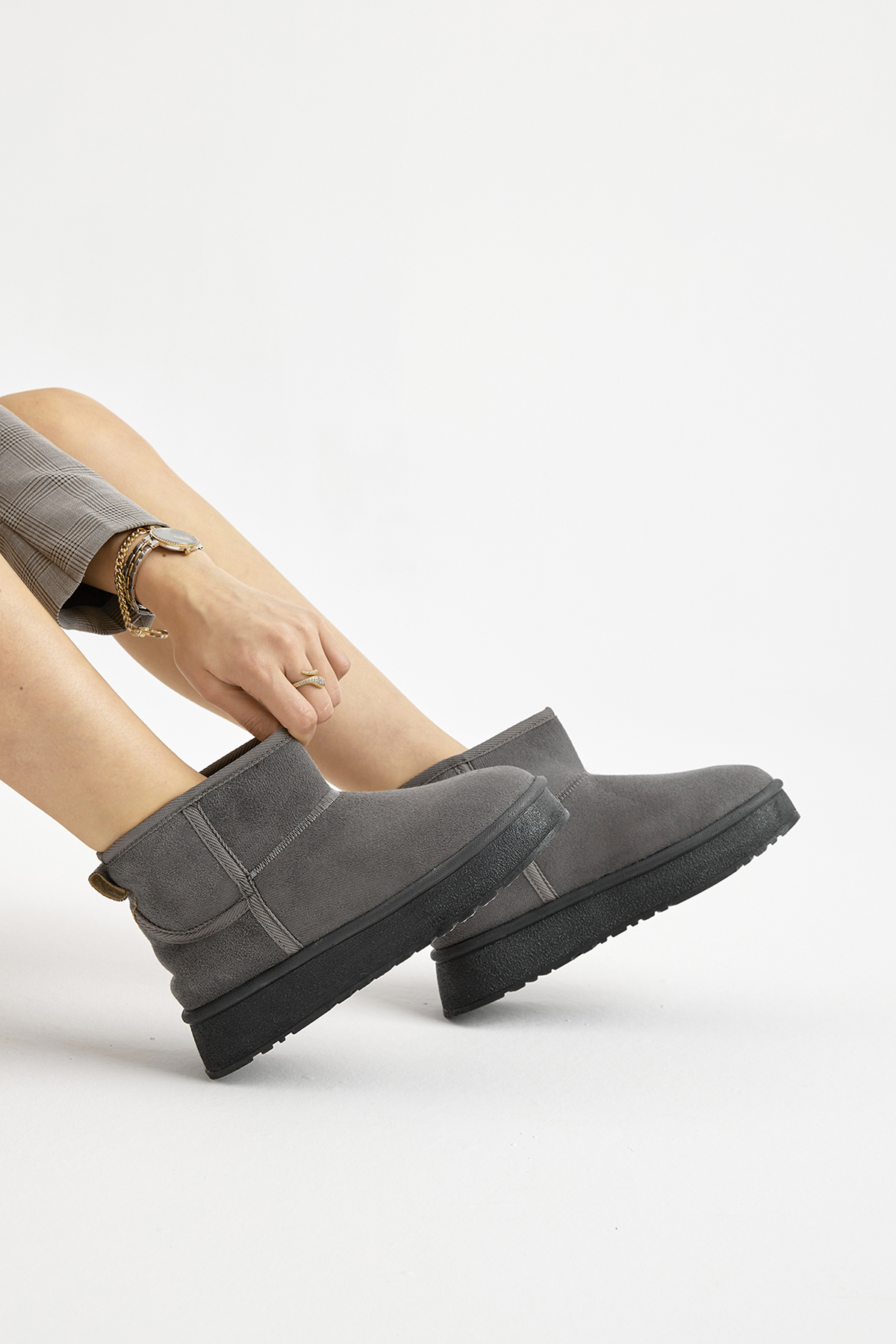 Kadın Füme Kalın Poli Taban Süet Görünümlü Günlük Bot