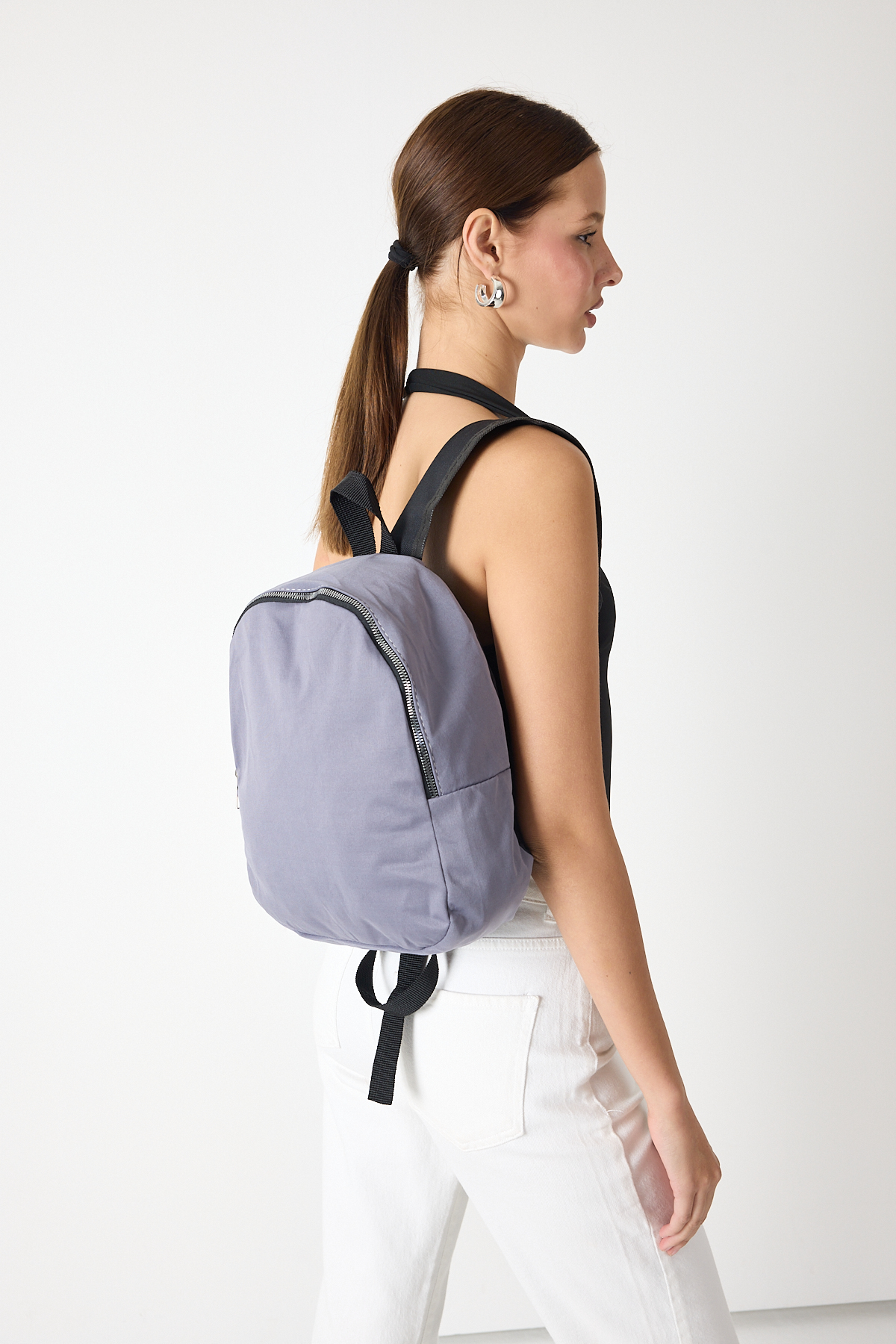 Kadın Füme Minimal Tasarım Kumaş Sırt Çantası