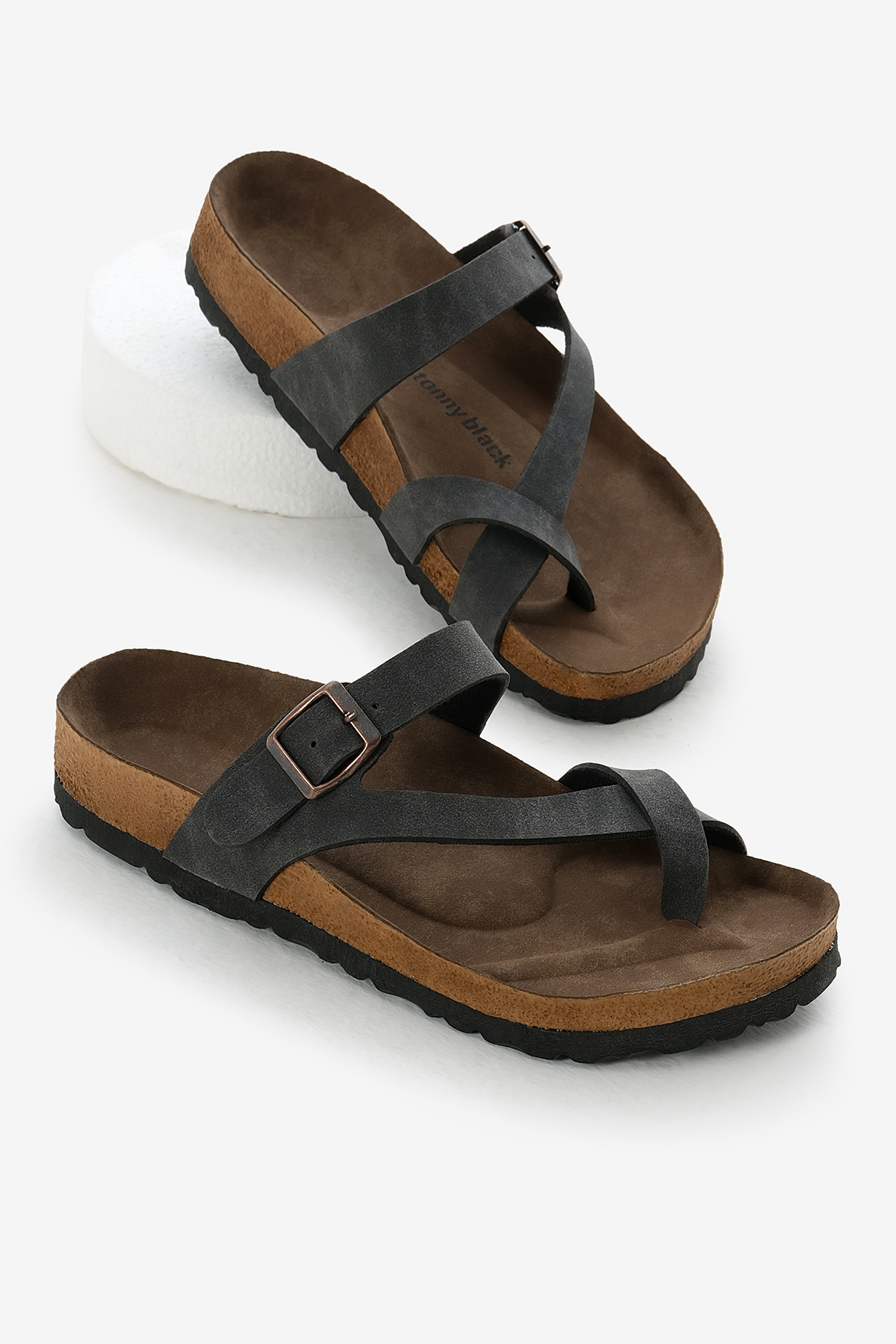 Kadın Füme Rahat Kalıp Poli Taban Çapraz Model Nubuk Parmak Arası Terlik