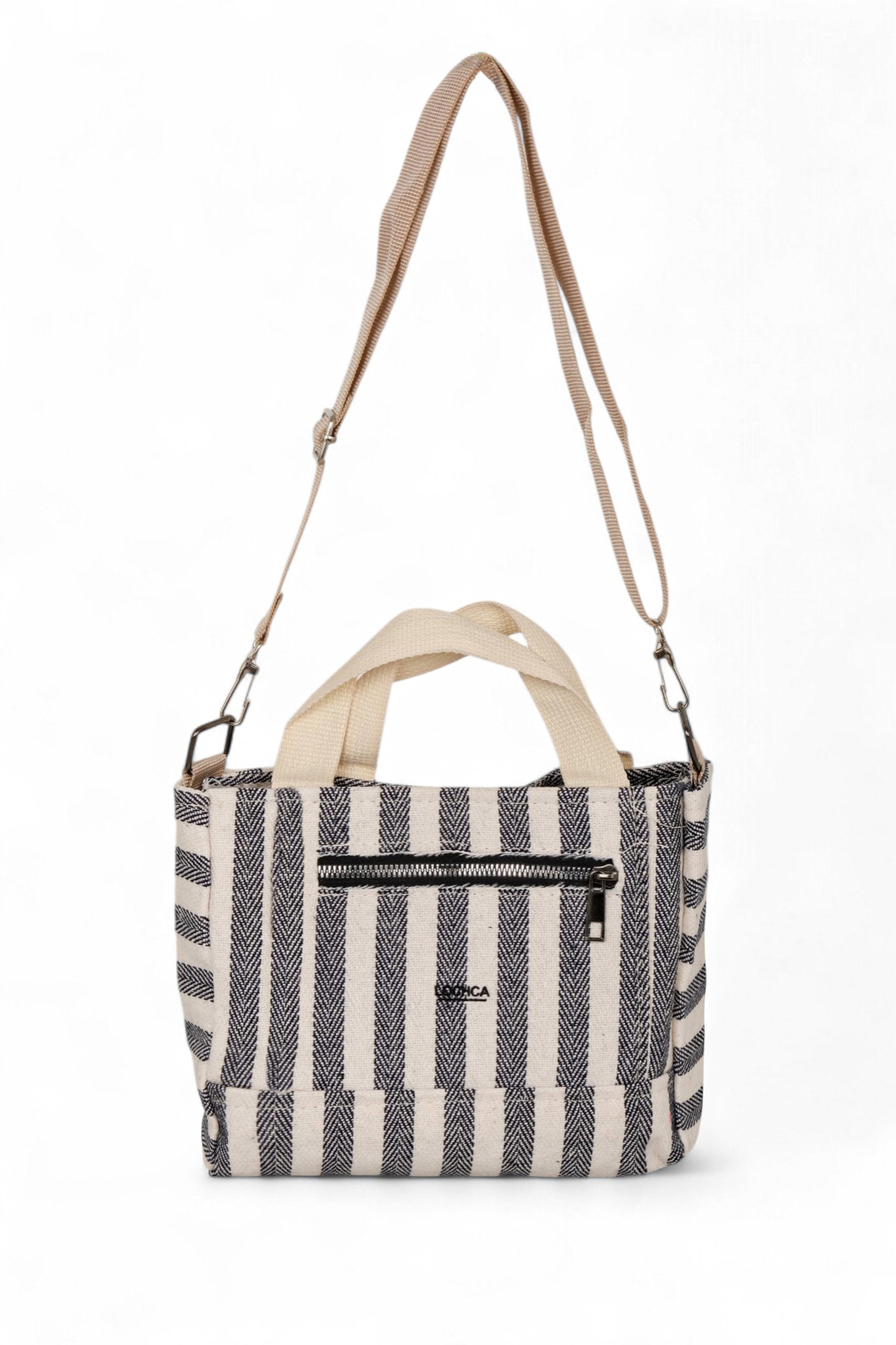 Kadın Gri Kanvas Askılı Önü Fermuarlı El ve Omuz Çantası