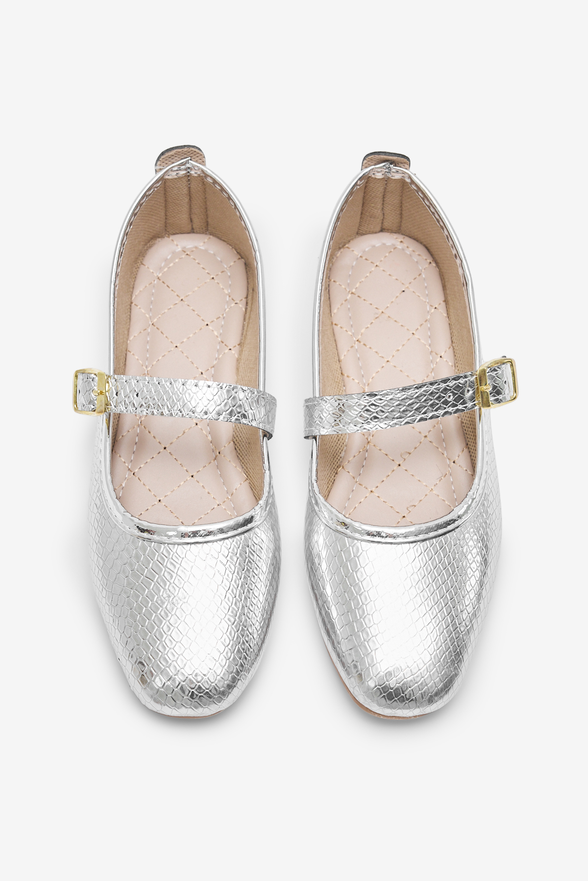 Kadın Gümüş Kadın Yılan Desenli Kemer Bantlı Tokalı Babet