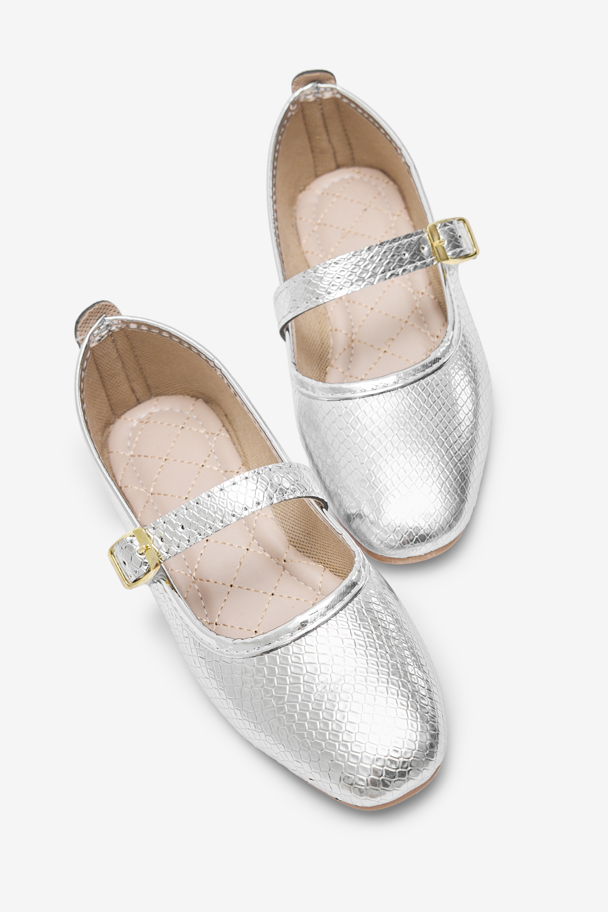 Kadın Gümüş Kadın Yılan Desenli Kemer Bantlı Tokalı Babet