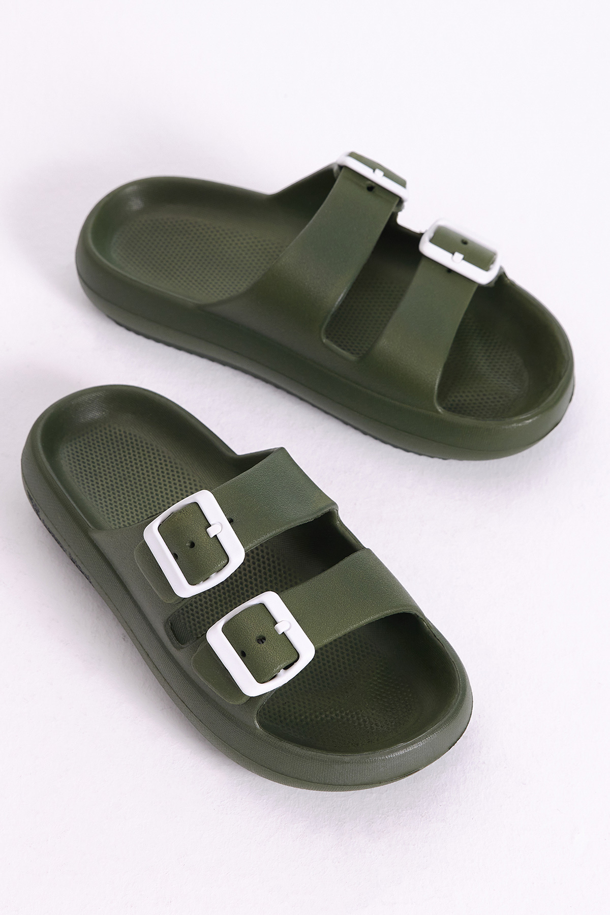 Kadın Haki Rahat Kalıp Tokalı Yüksek Taban Eva Terlik