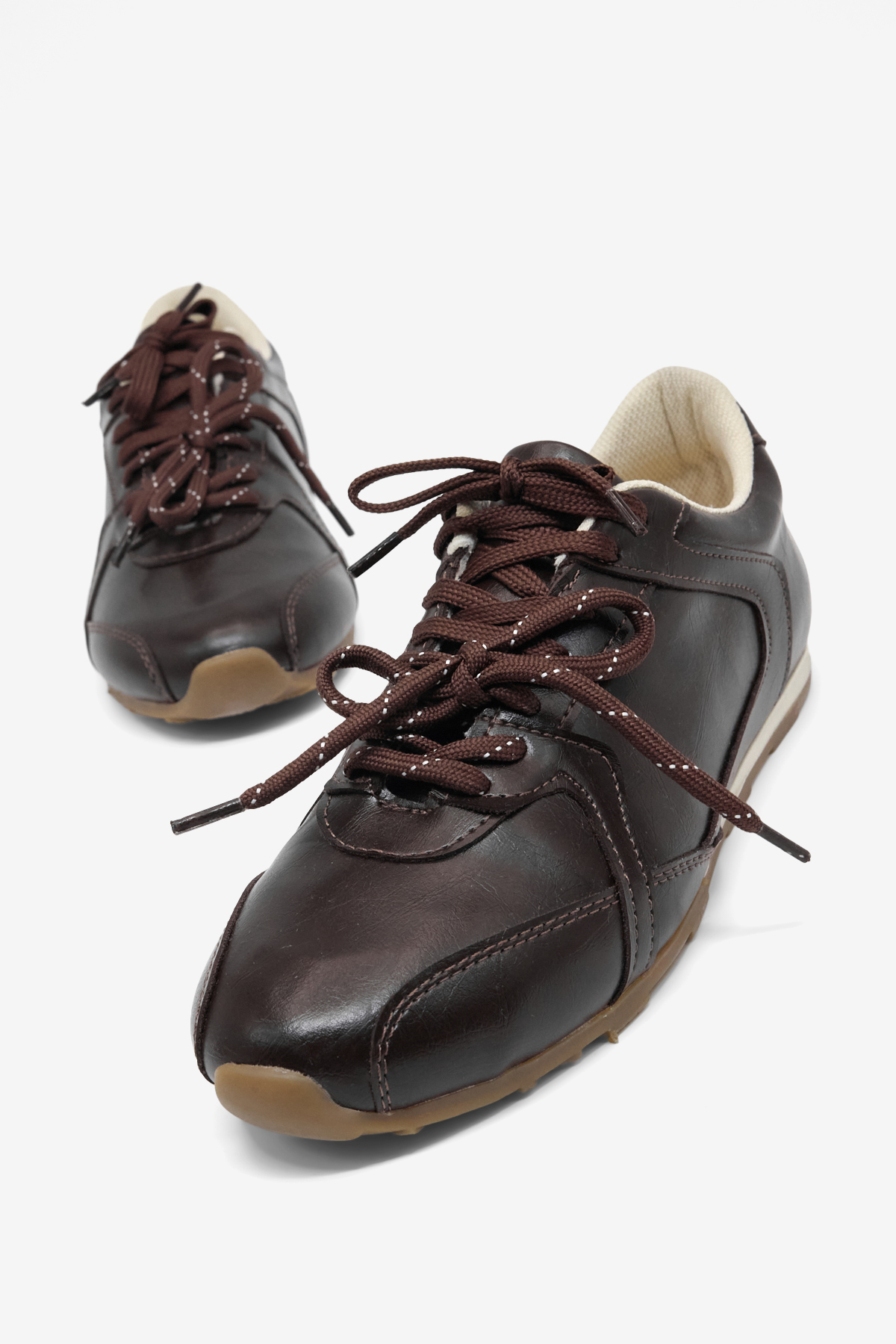 Kadın Kahve Cilt Kauçuk Taban Nefes Alabilen Bağcıklı Sneaker