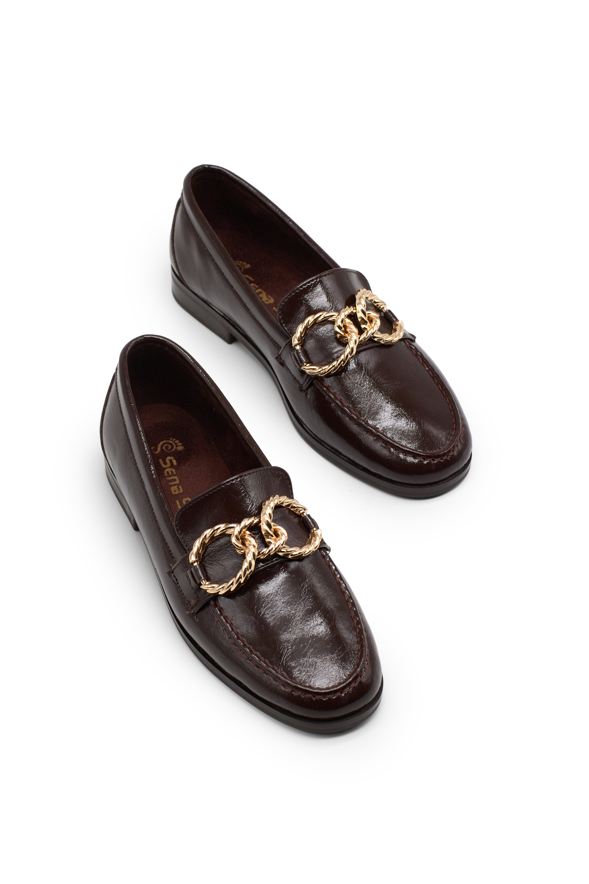 Kadın Kahve Kadın Deri Loafer Toka Detaylı Rahat Günlük Babet