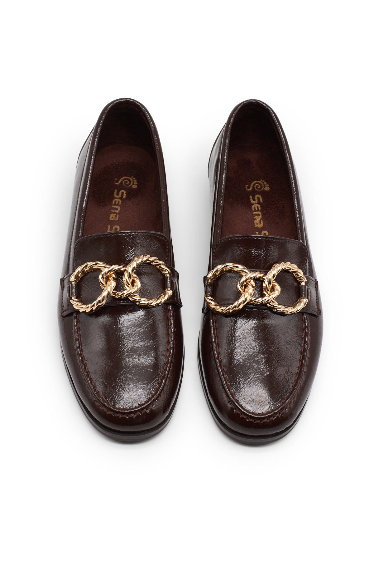 Kadın Kahve Kadın Deri Loafer Toka Detaylı Rahat Günlük Babet