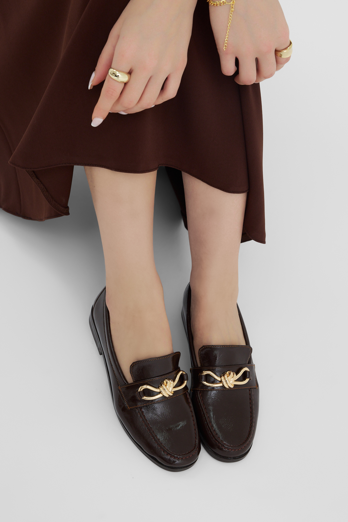 Kadın Kahve Kadın Klasik Loafer Toka Detaylı Babet Günlük Babet