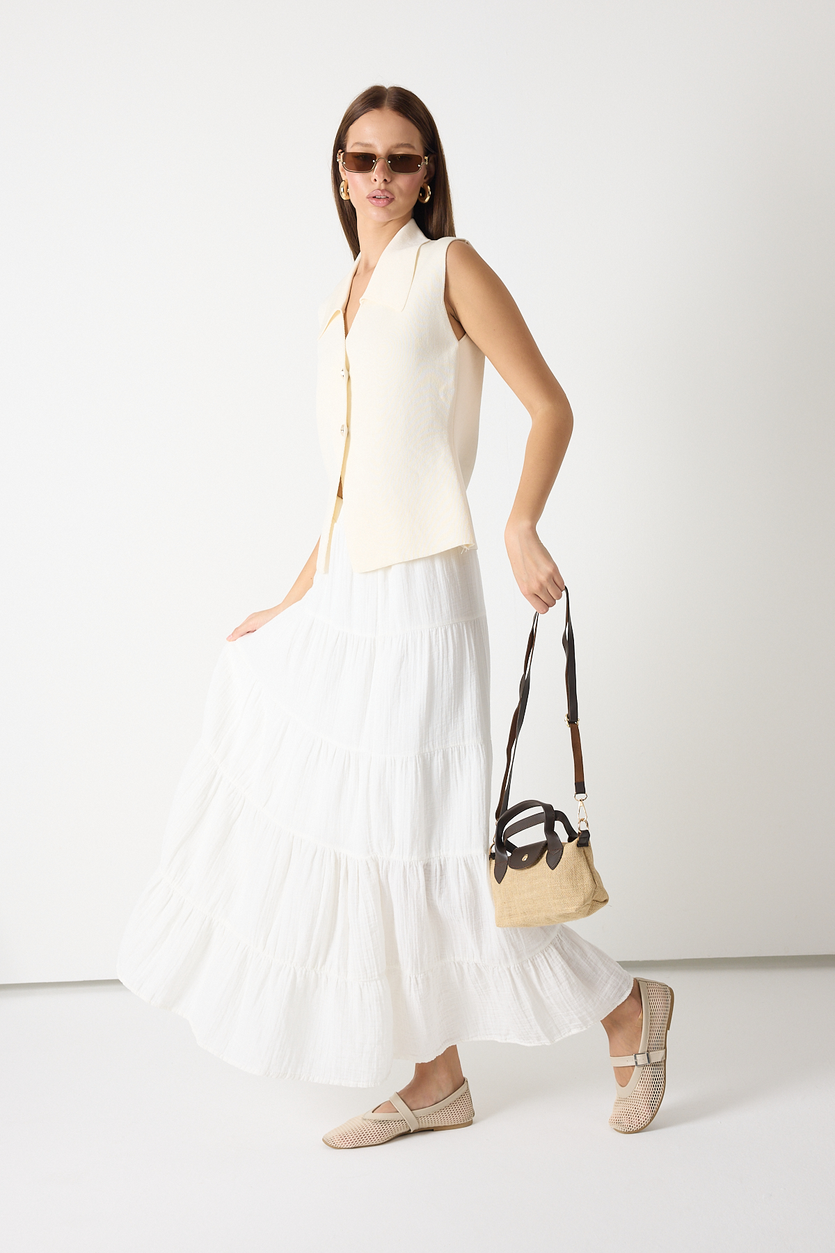 Kadın Kahve Mini Boy Askılı Hasır El ve Çapraz Çanta