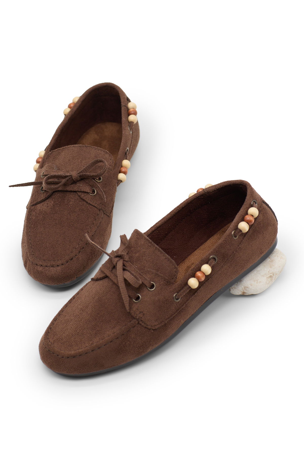 Kadın Kahve Rahat Kalıp Boncuk Detaylı Günlük Babet