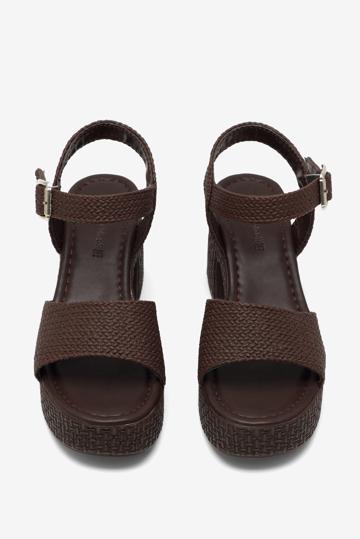 Kadın Kahve Rahat Kalıp Örme Şeritli Tokalı Ayakkabı