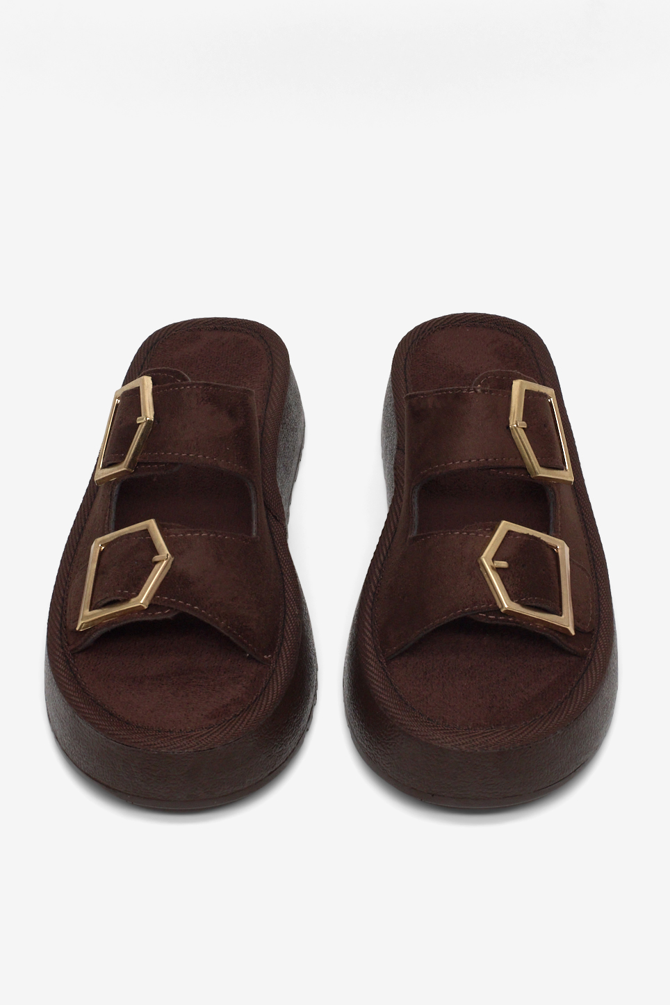 Kadın Kahve Rahat Kalıp Yüksek Taban Tokalı Terlik