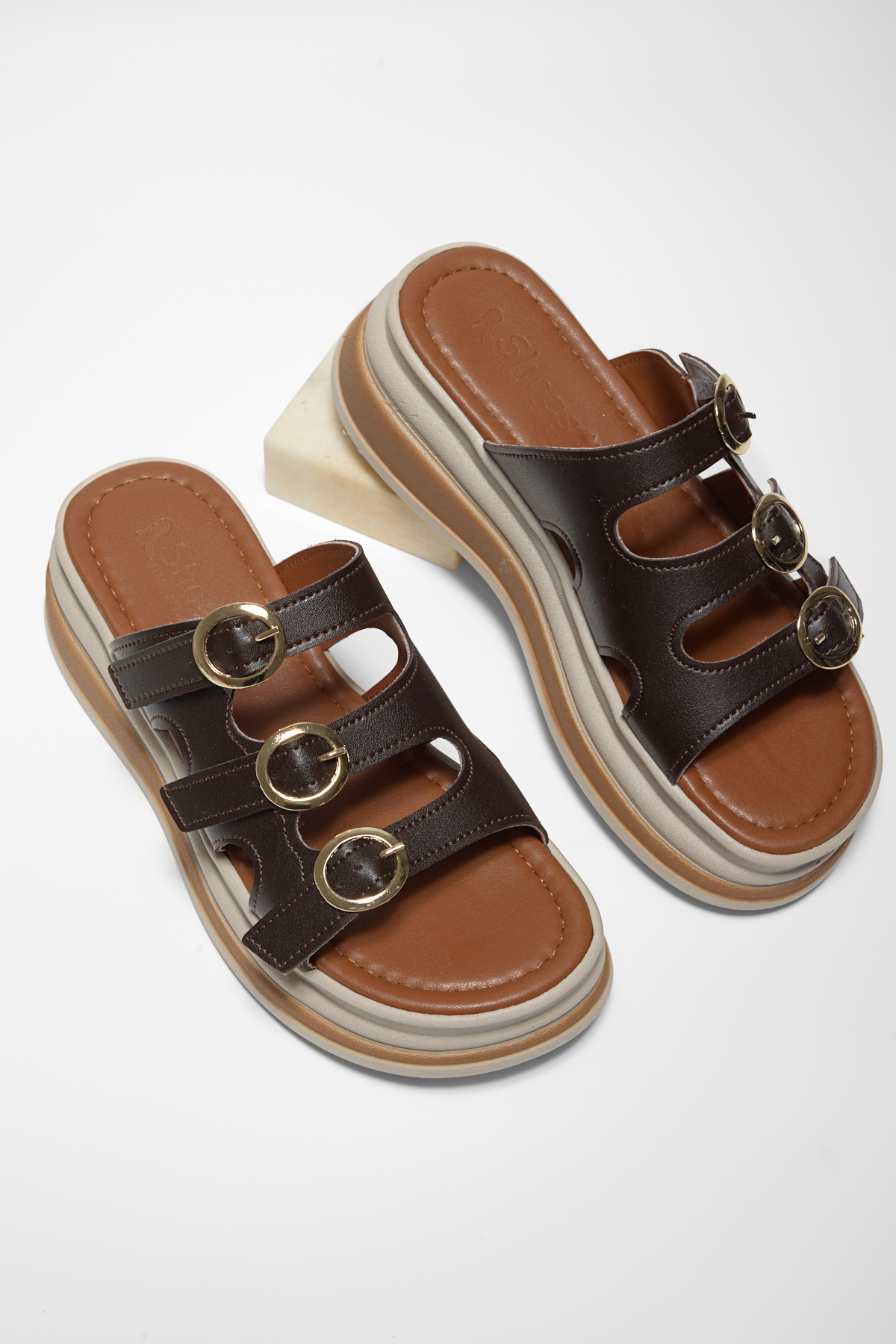 Kadın Kahve Rahat Kalıp Yüksek Taban Terlik