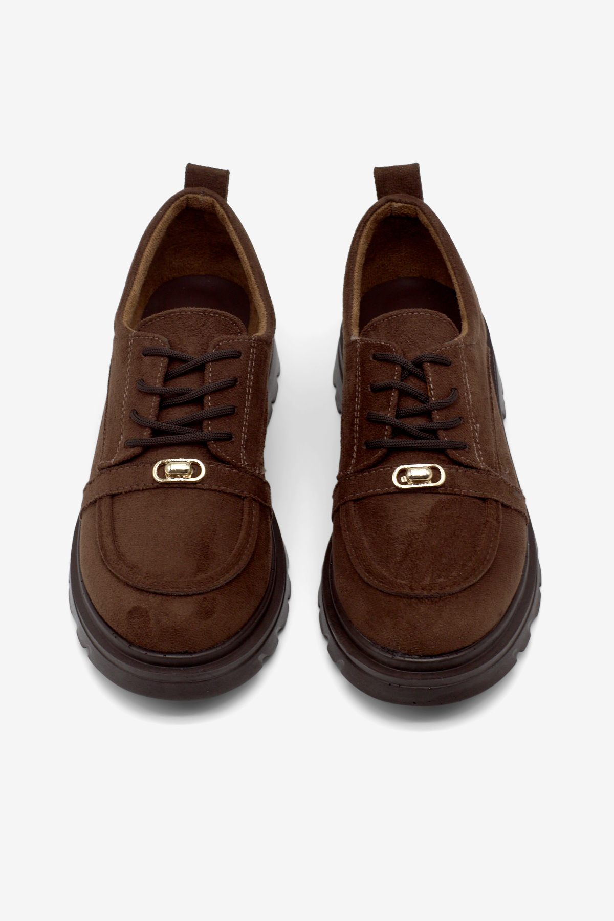 Kadın Kahve Süet Rahat Kalıp Termo Taban  Bağcıklı Günlük Ayakkabı