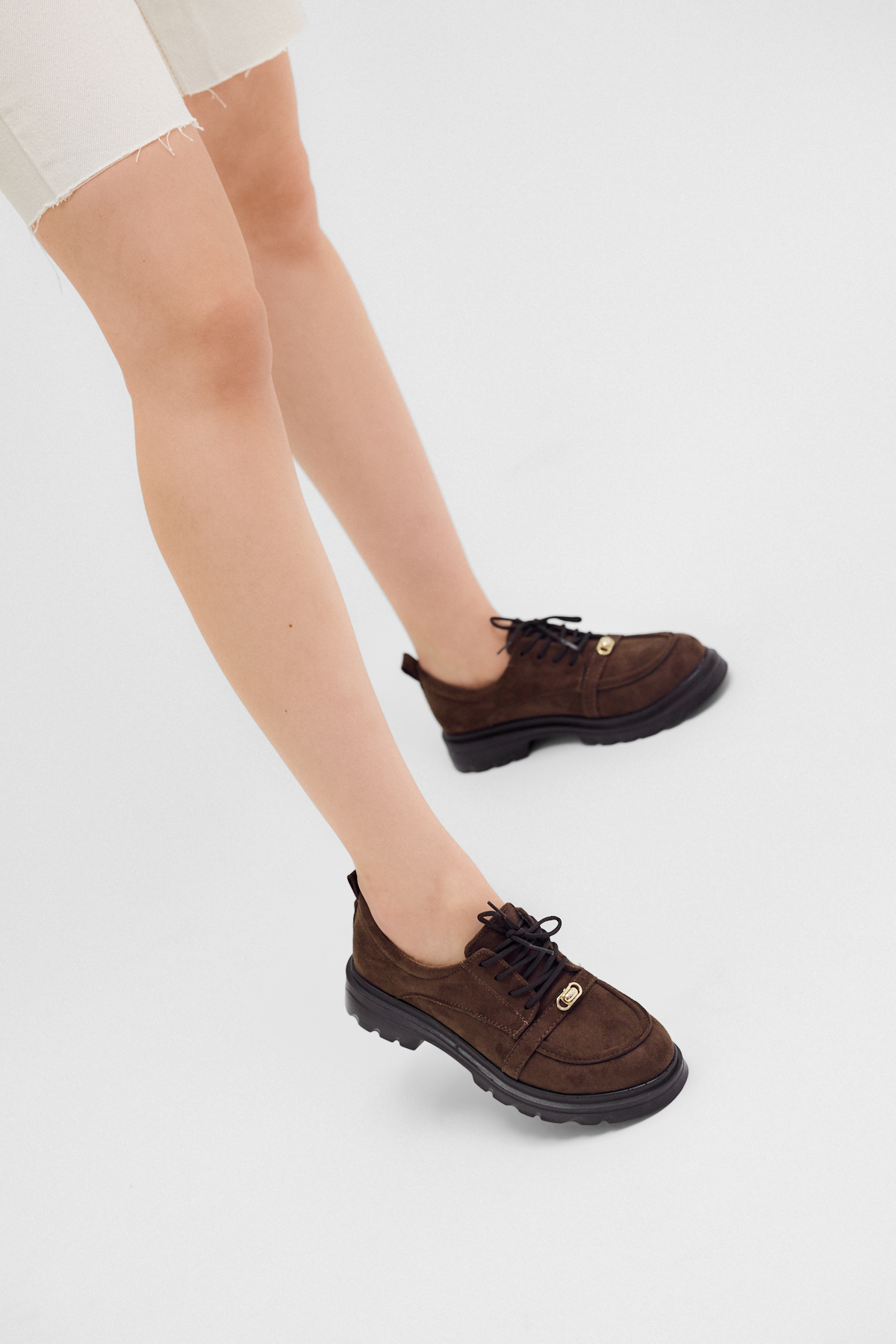Kadın Kahve Süet Rahat Kalıp Termo Taban  Bağcıklı Günlük Ayakkabı