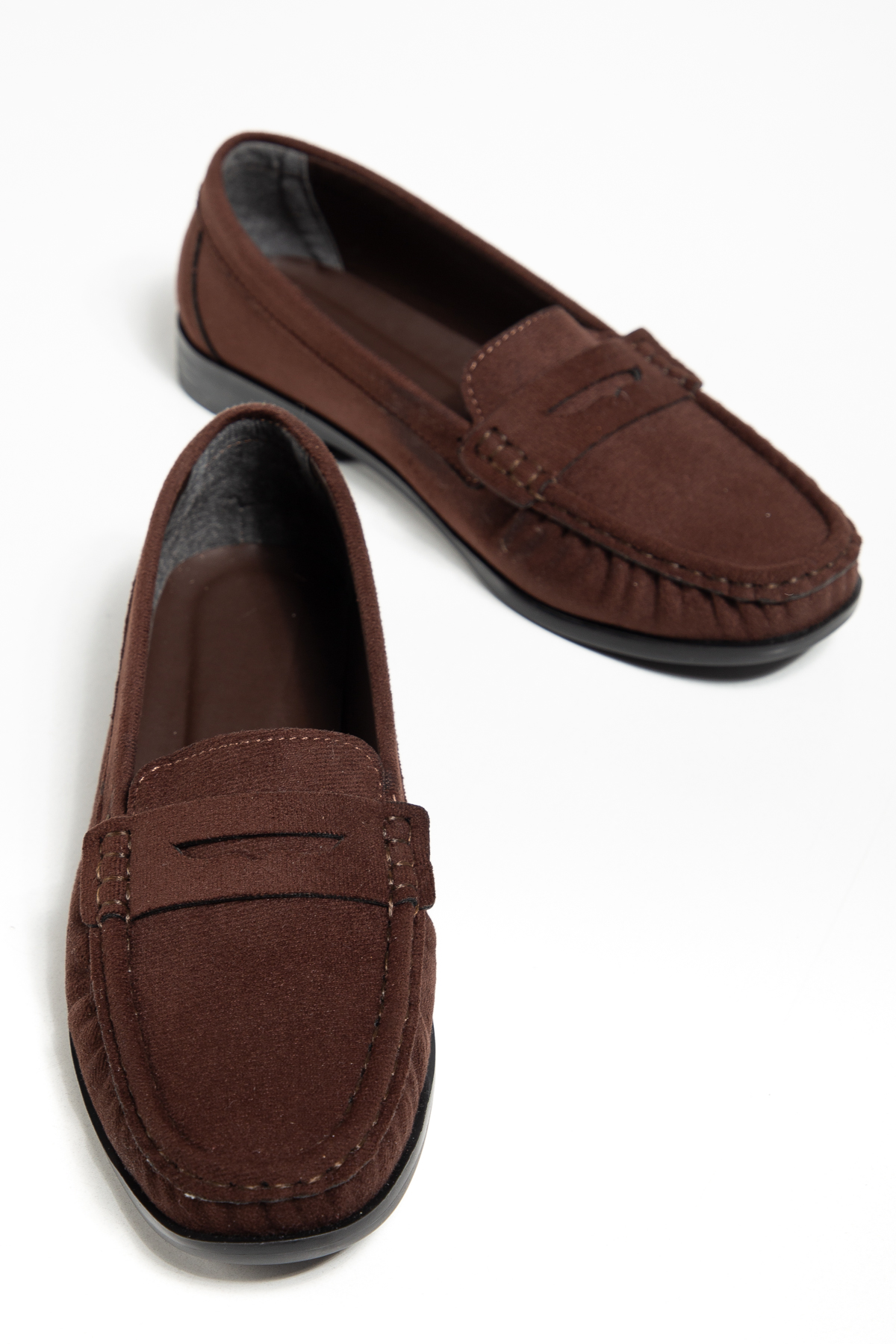 Kadın Kahve Süet Termo Kaymaz Taban Loafer Oxford Kadın Ayakkabı