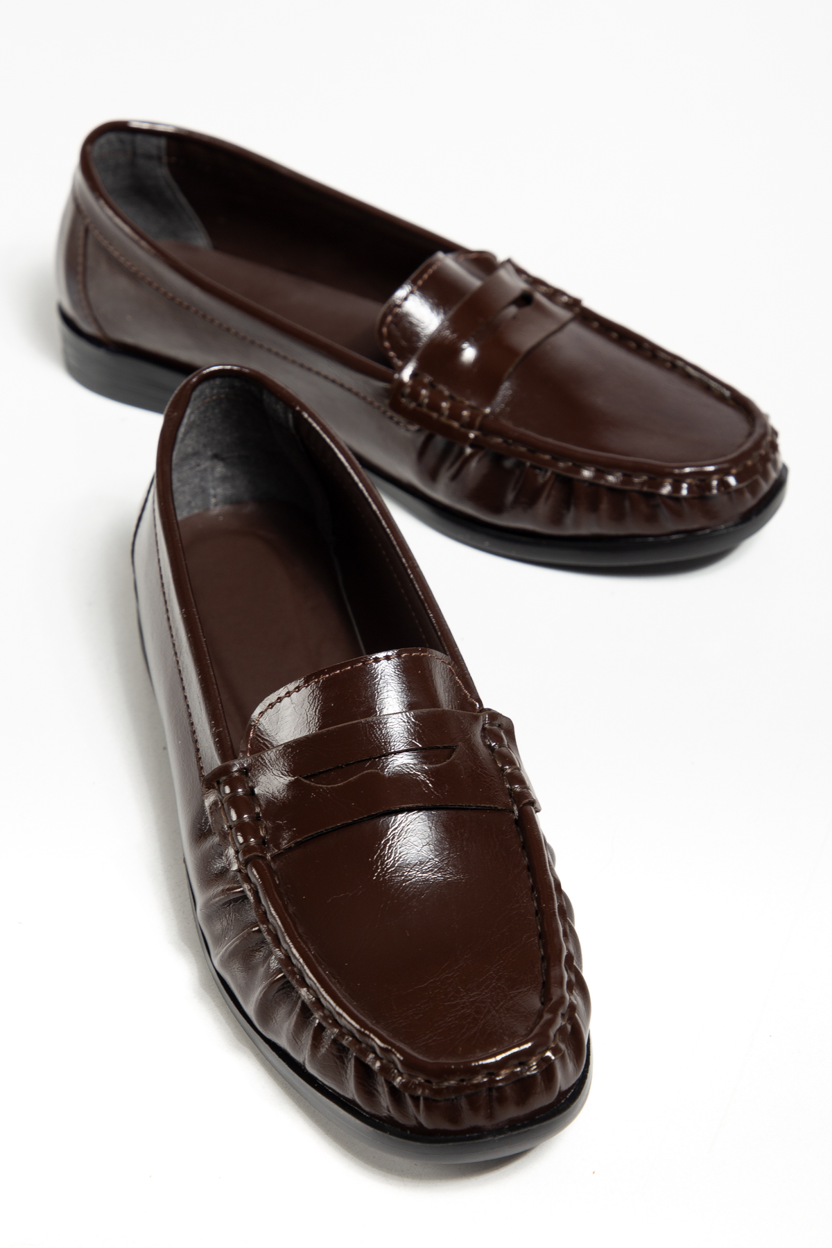 Kadın Kahve Termo Kaymaz Taban Loafer Oxford Kadın Ayakkabı