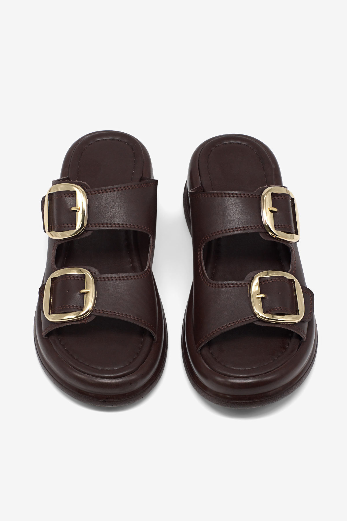 Kadın Kahve Yüksek Tabanlı Rahat Çift Tokalı Terlik