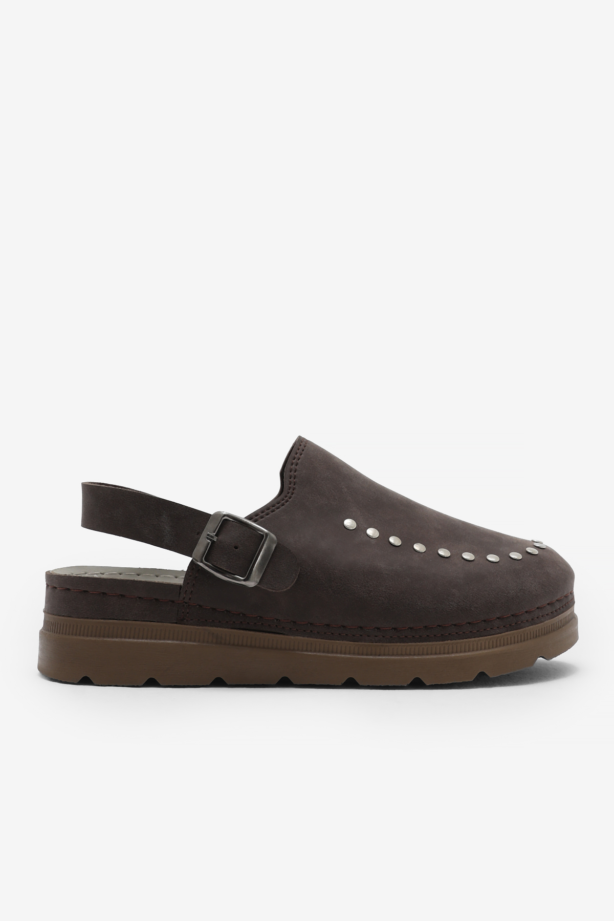 Kadın Kahverengi Rahat Kalıp Taşlı Tokalı Sandalet