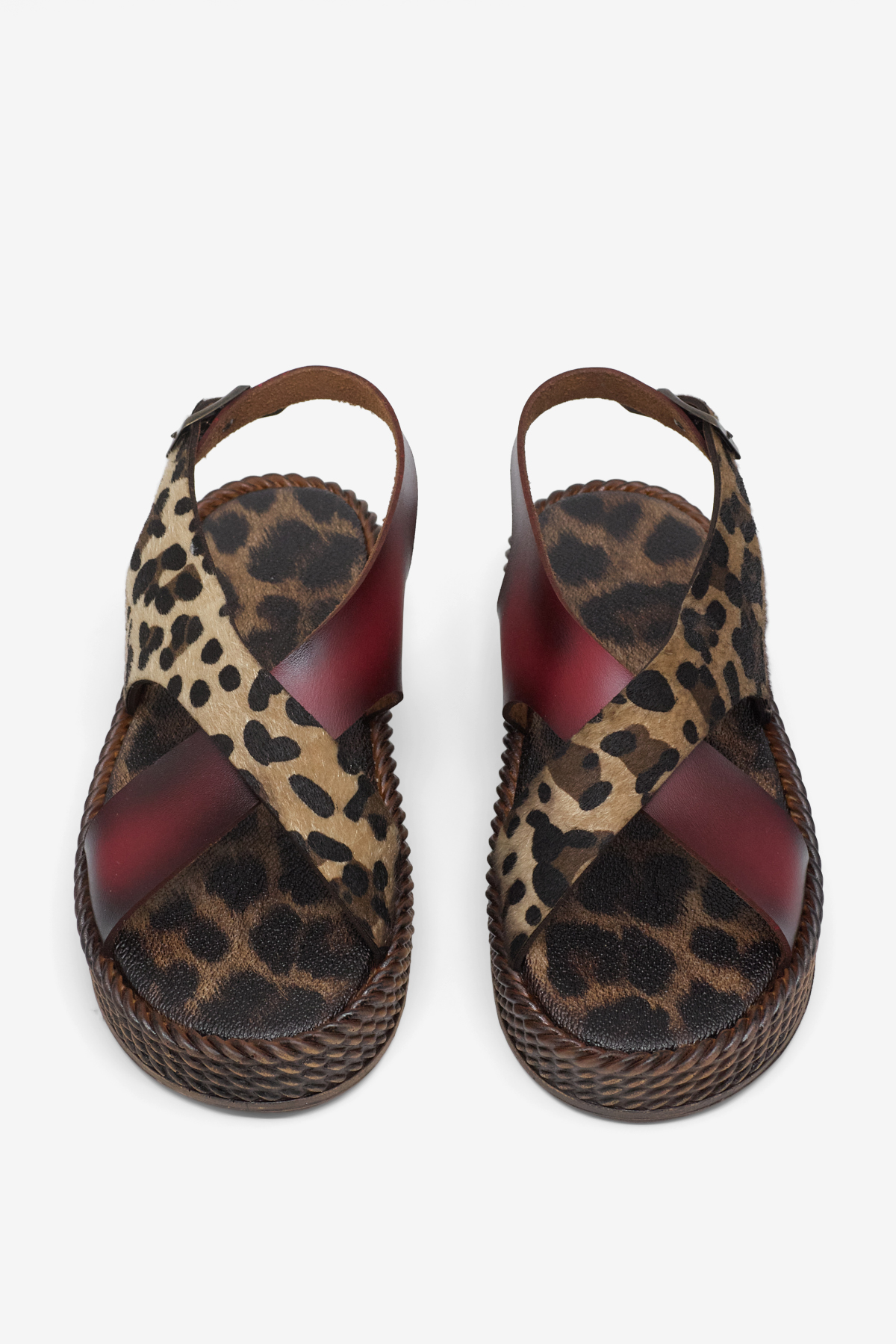 Kadın Kırmızı Leopar Poli Taban Rahat Çapraz Bantlı Sandalet