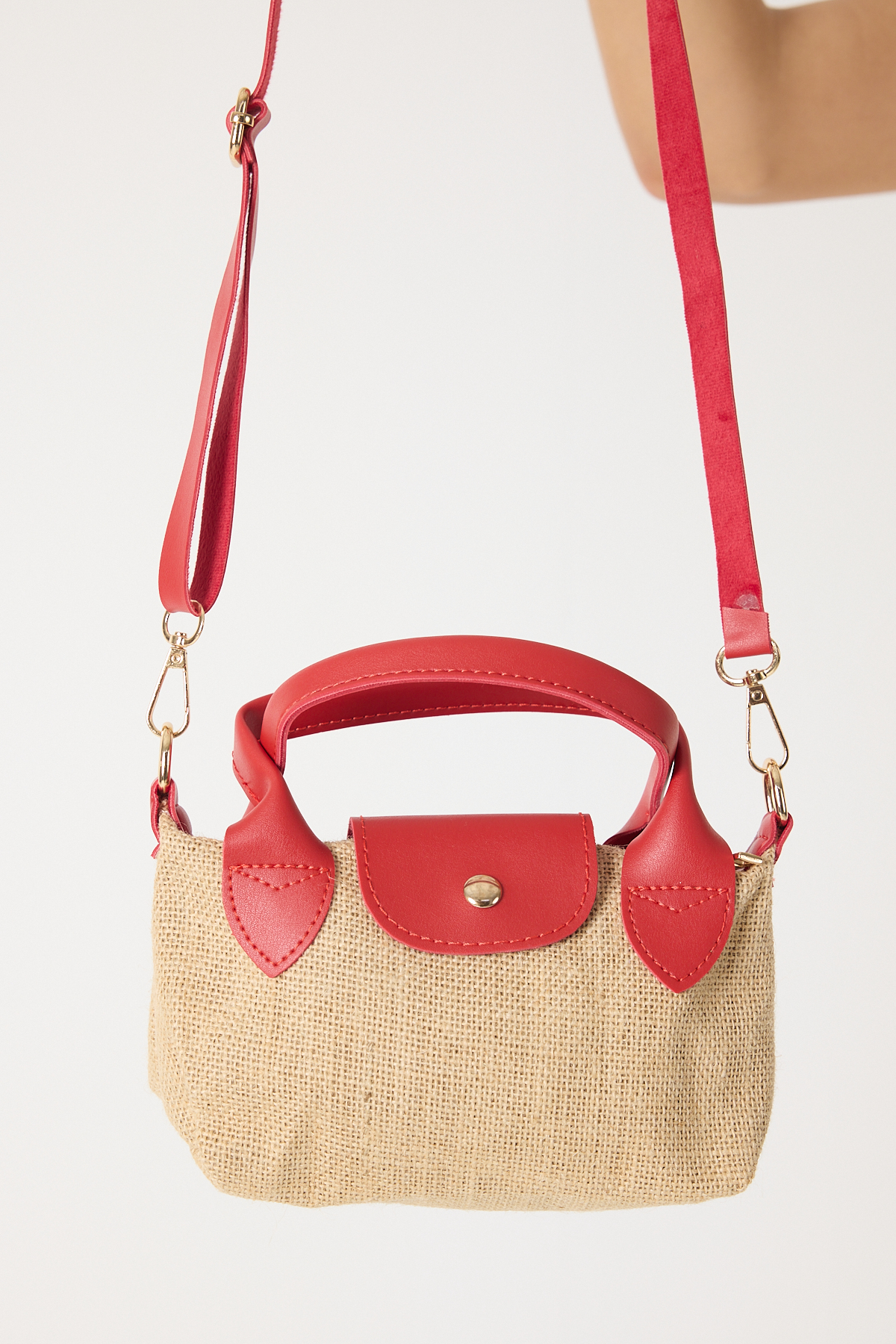 Kadın Kırmızı Mini Boy Askılı Hasır El ve Çapraz Çanta