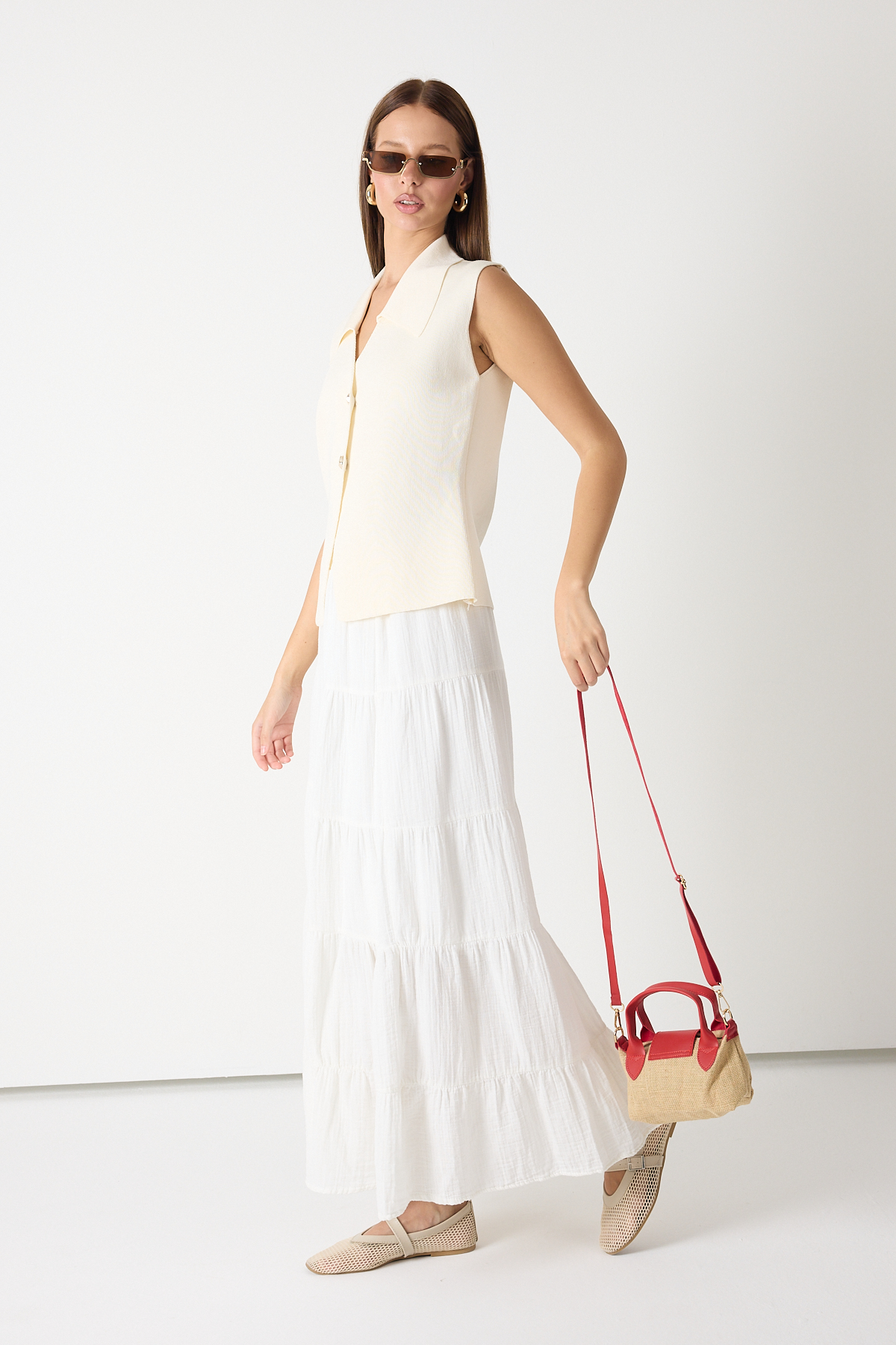 Kadın Kırmızı Mini Boy Askılı Hasır El ve Çapraz Çanta