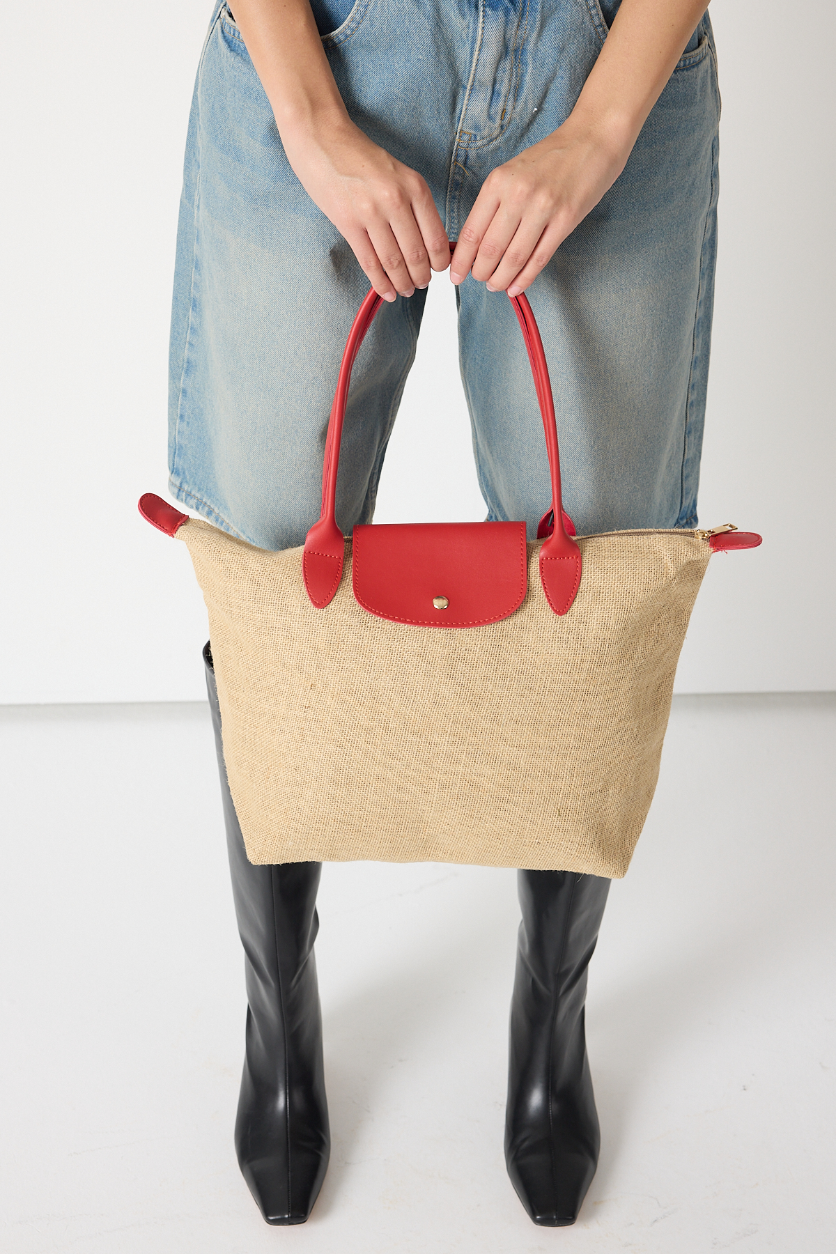 Kadın Kırmızı Orta Boy Askılı Hasır El ve Omuz Çantası