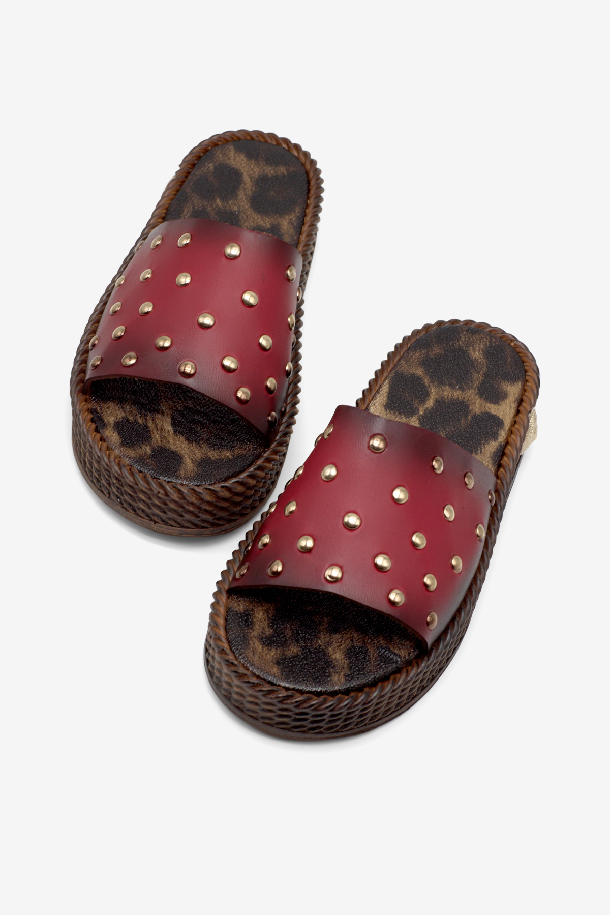 Kadın Kırmızı Poli Taban Düz Boncuk Detaylı Terlik