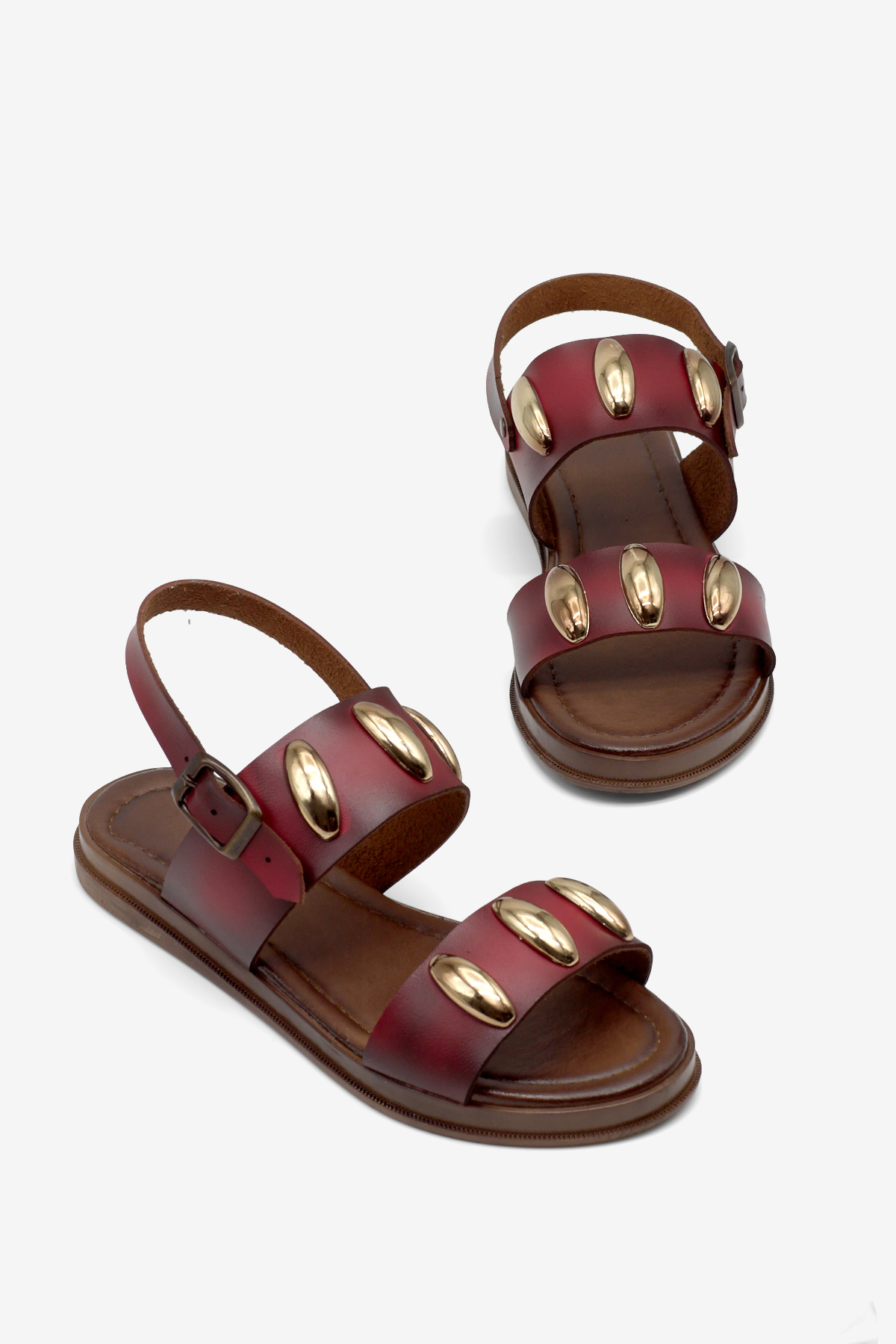 Kadın Kırmızı Termo Taban Tokalı Tek Bantlı Sandalet