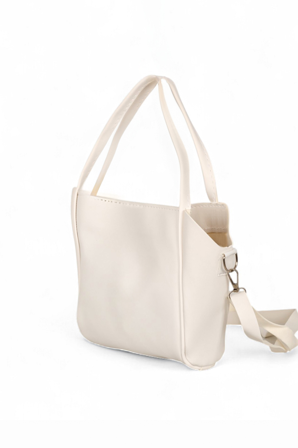 Kadın Krem Orta Boy Suni Deri Askılı El ve Omuz Çantası