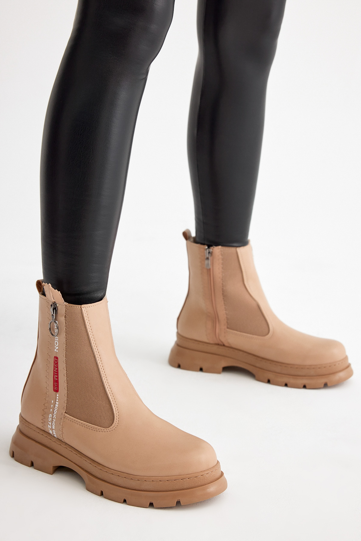 Kadın Nude Cilt Kalın Termo Taban Çift Fermuarlı Lastikli Bot