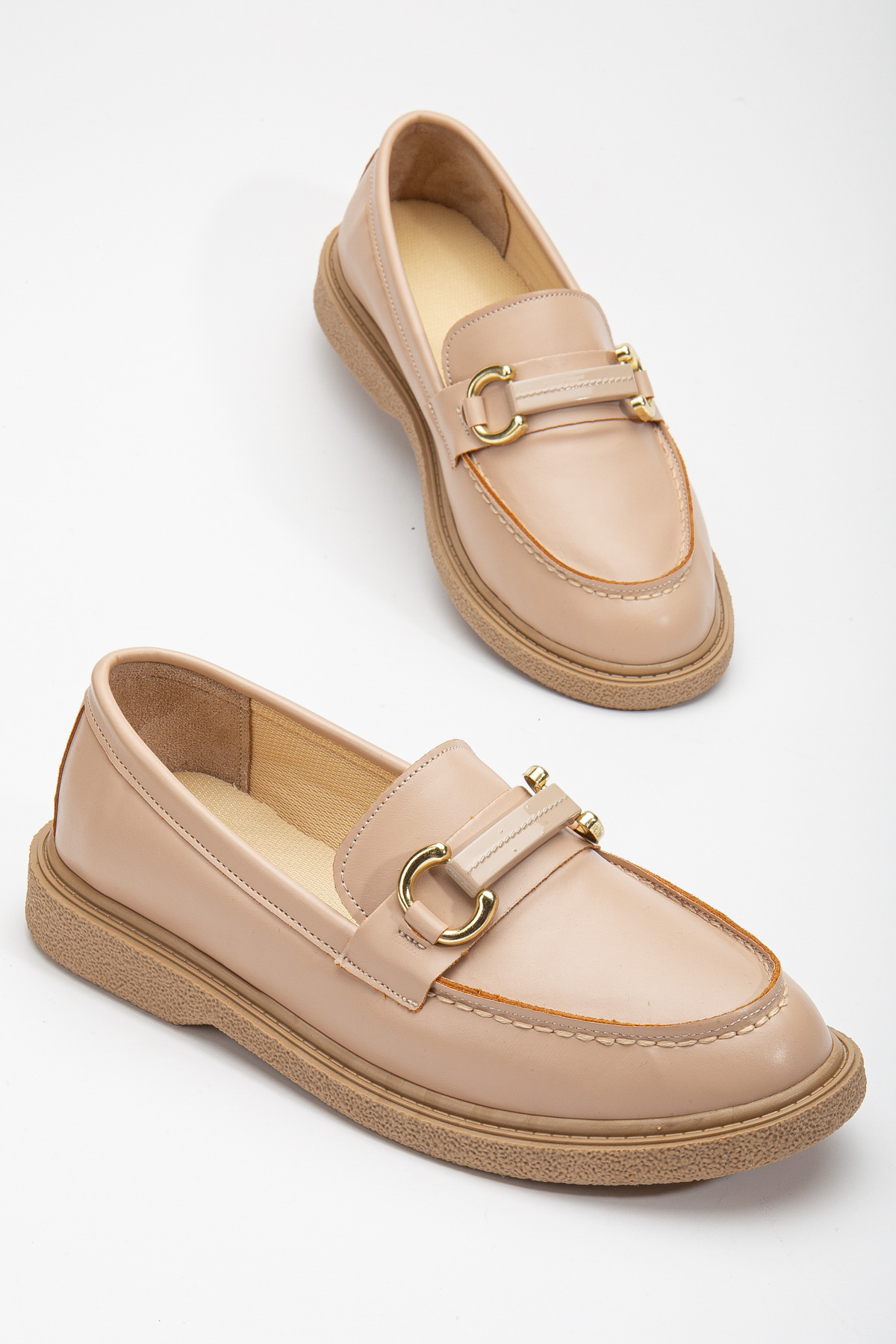 Kadın Nude Cilt Rahat Kalıp Önü Tokalı Günlük Loafer