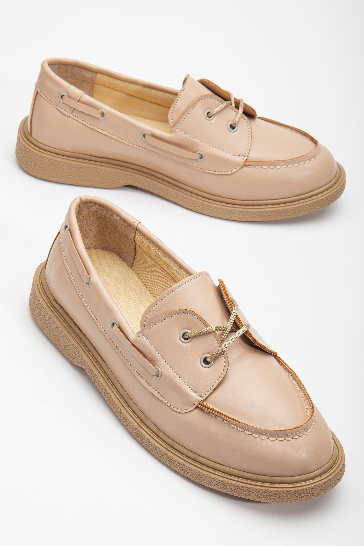 Kadın Nude Cilt Rahat Kalıp Termo Taban Bağcıklı Lofer