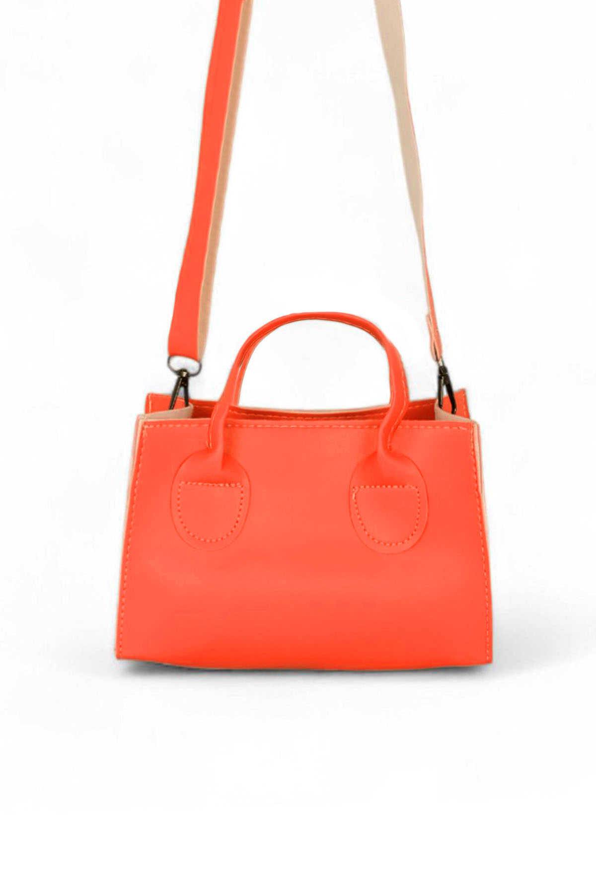 Kadın Oranj Mini Boy Suni Deri Askılı El ve Omuz Çantası