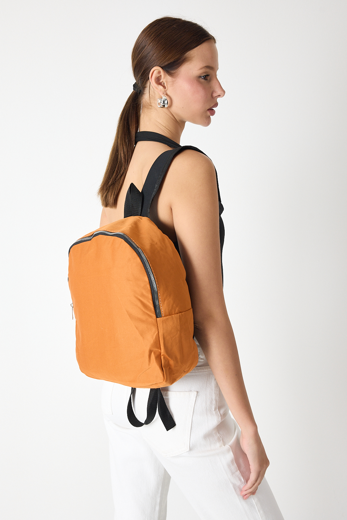 Kadın Oranj Minimal Tasarım Kumaş Sırt Çantası