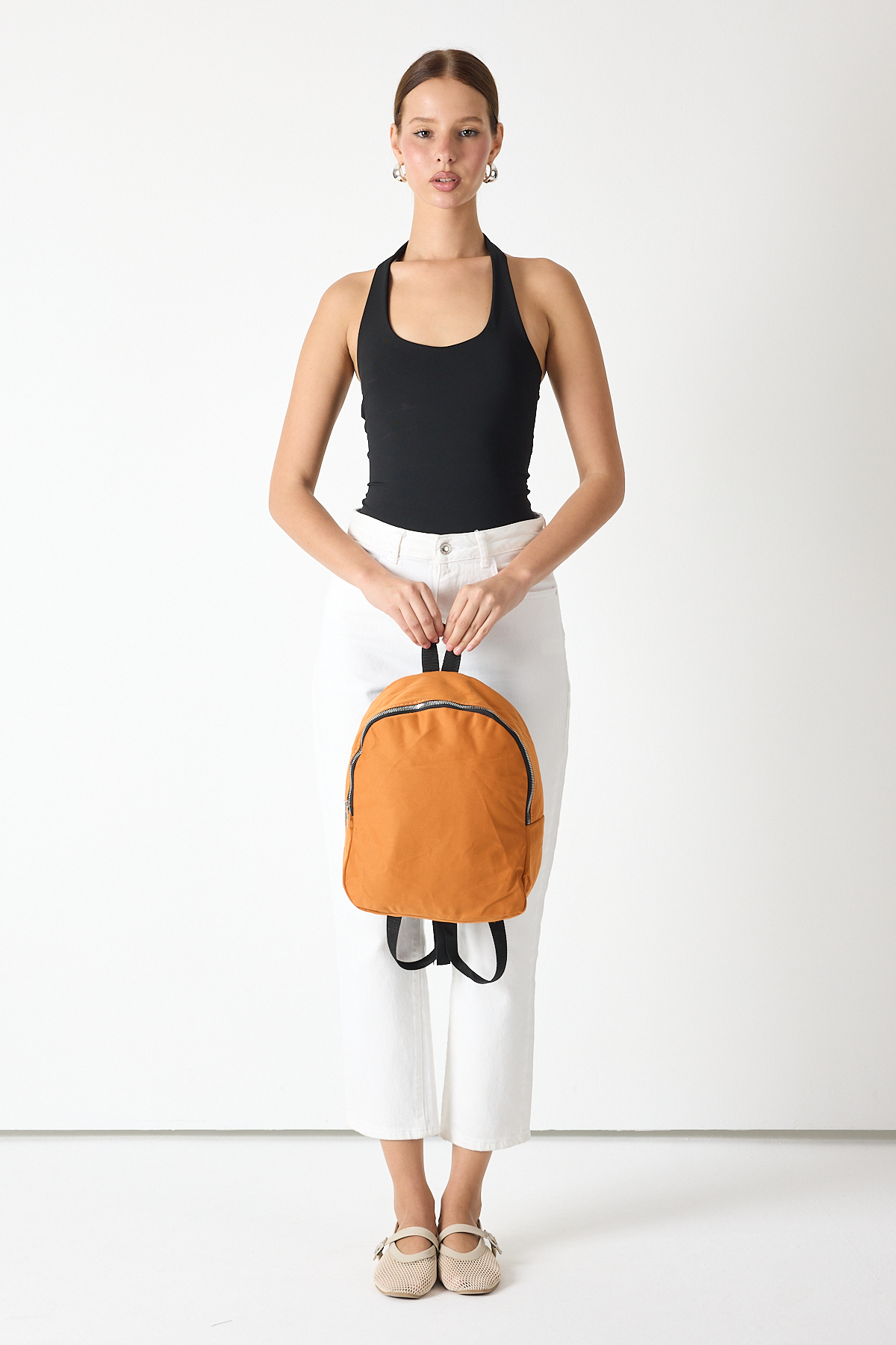 Kadın Oranj Minimal Tasarım Kumaş Sırt Çantası